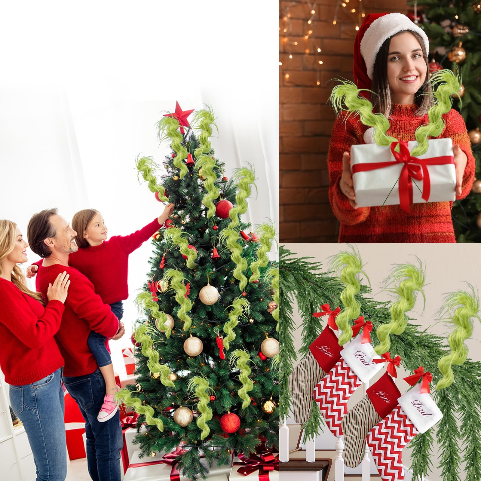 10 Pcs Christmas Tree Topper 18’’ Lime Green Furry Tree Picks Furry Spiral Cu…