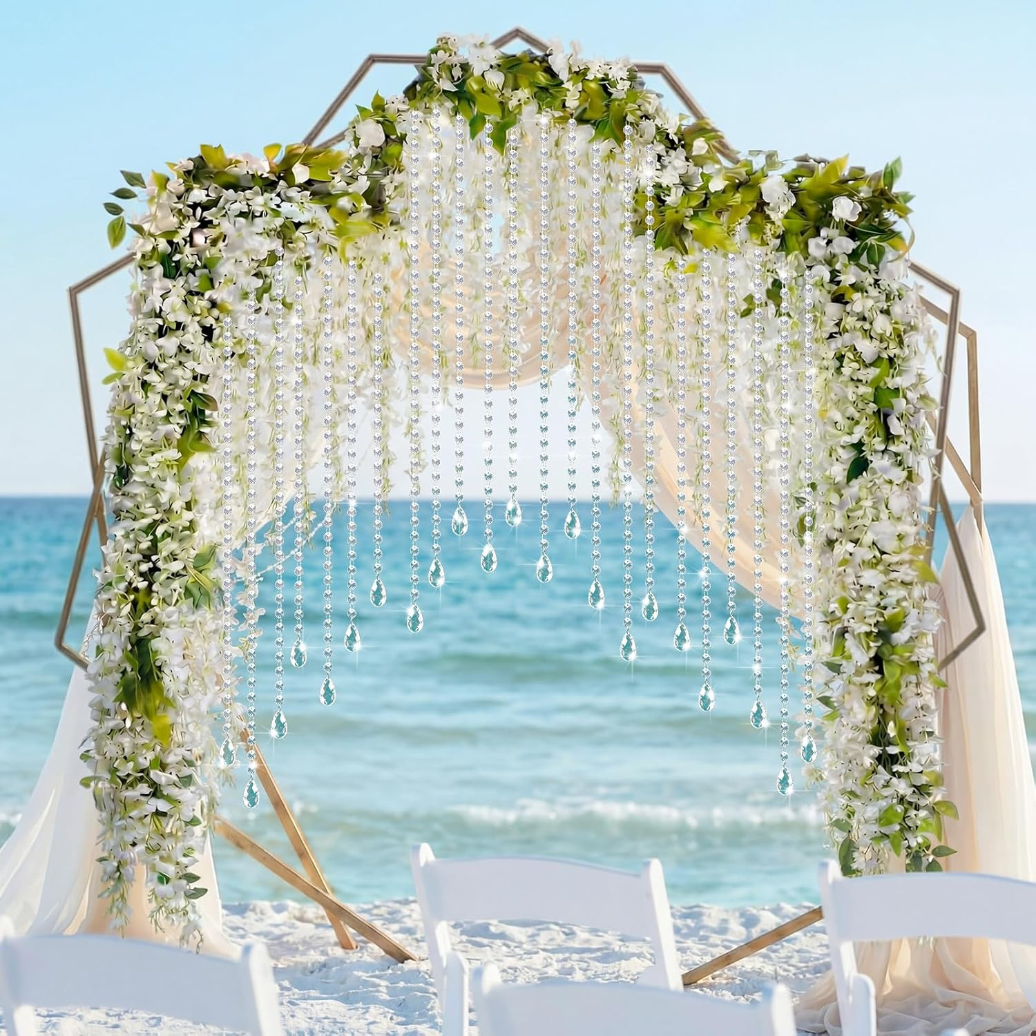 16 Pcs Wisteria Artificial Flowers Garland and Crystal Garland Set 4 Pcs Total 7