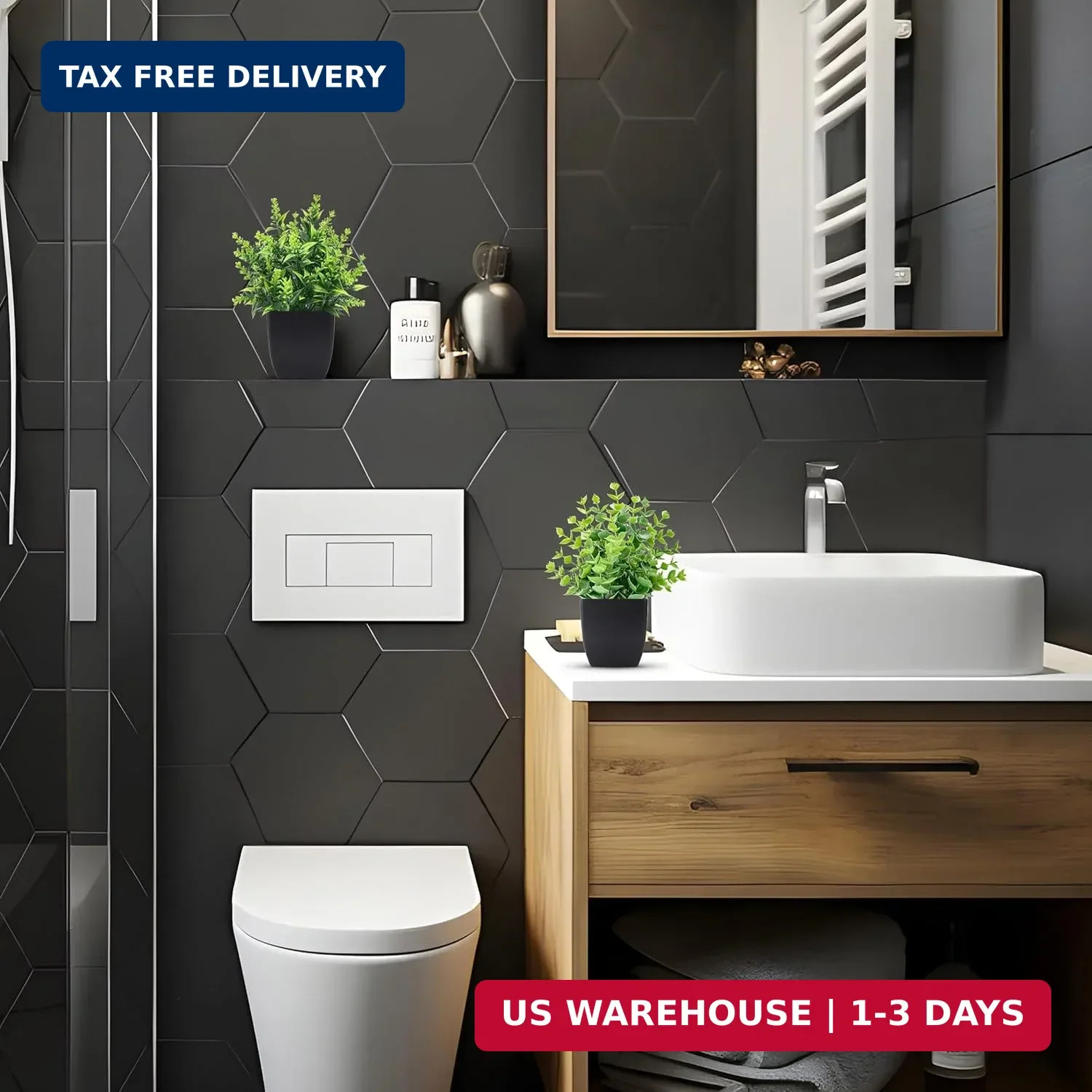 2 Pack Small Fake Plants Black Bathroom Accessories for Home Bedroom Bathroom Ki
