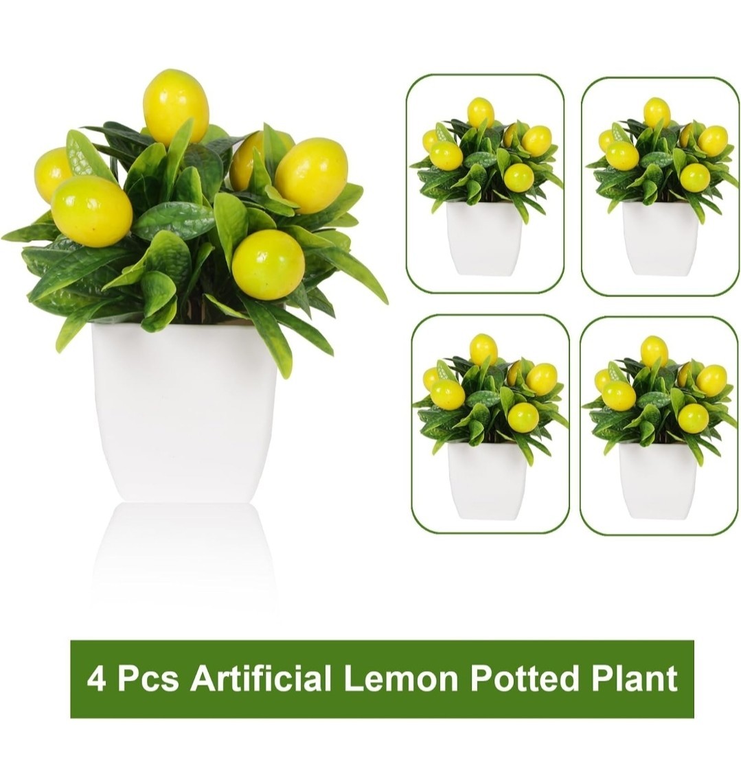 4pcs Artificial Lemon Plants Fake Fruit Potted Plant 6inches Fake Lemons Tree…