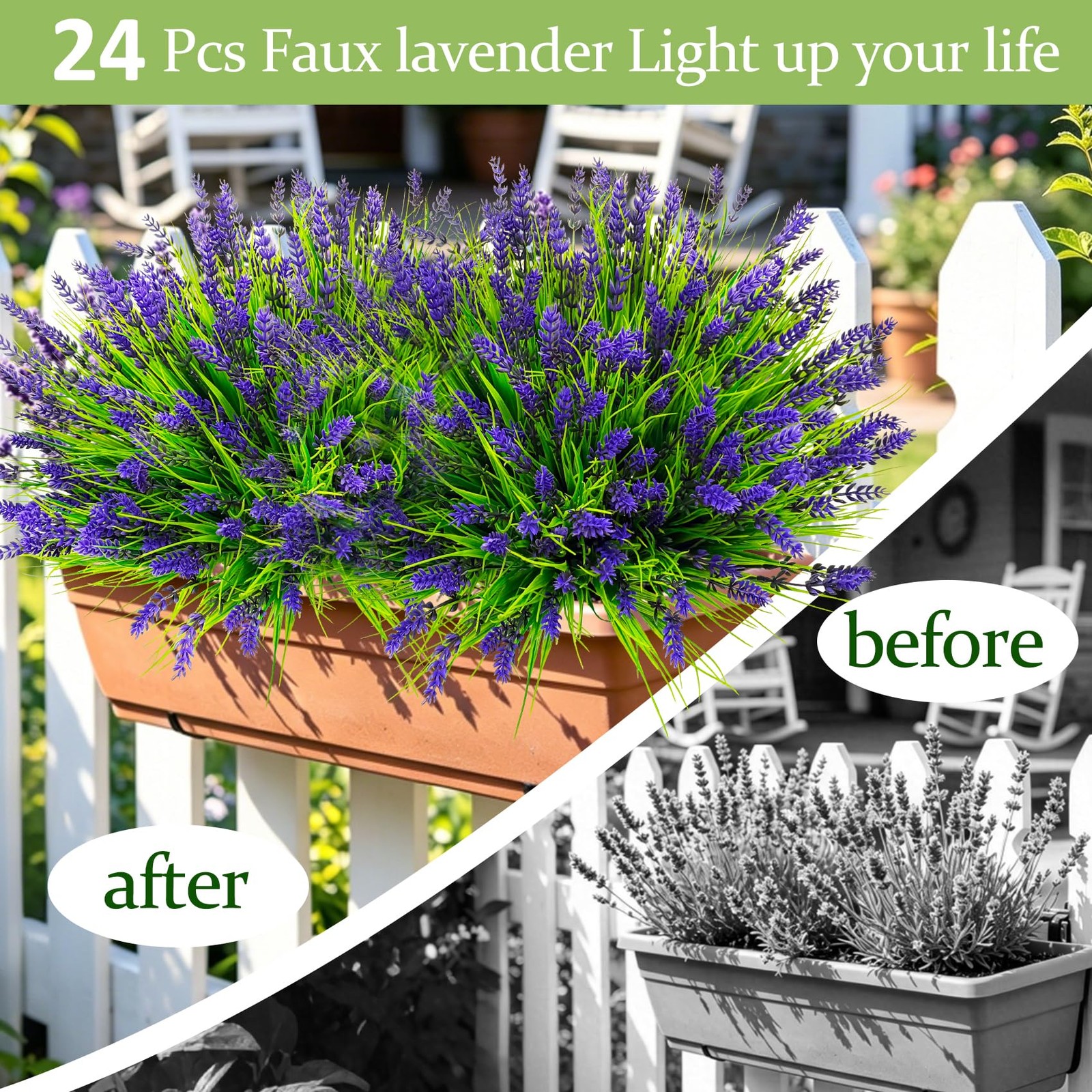 24 Bundles Artificial Plants Outdoor, Fake Lavender Flowers UV Resistant Faux…