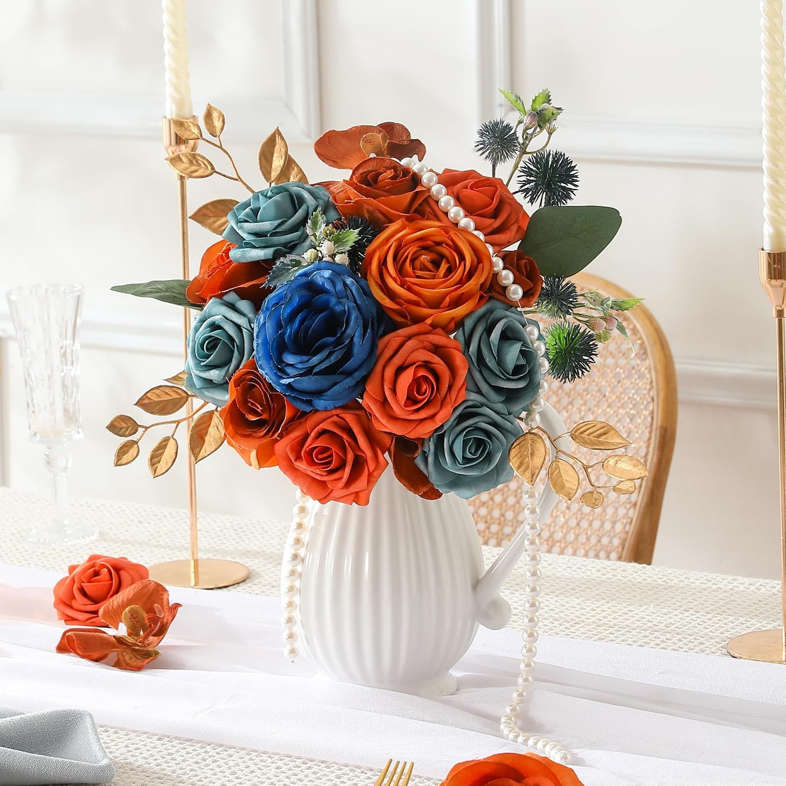 Artificial Flowers Combo DIY Wedding Bouquets Centerpieces Teal Terracotta