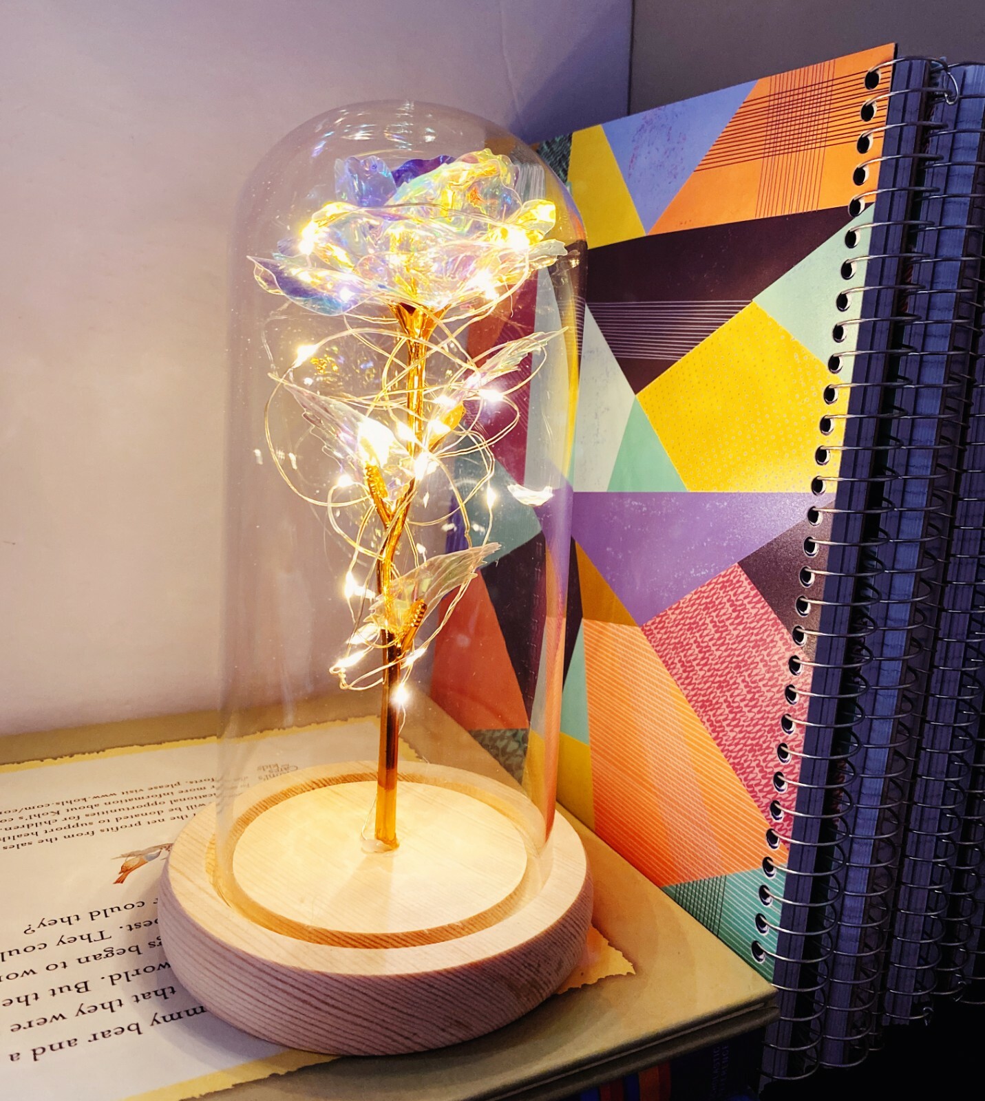 crystal Galaxy rose in the glass dome 20 led lights gift for girlfriend mom wife