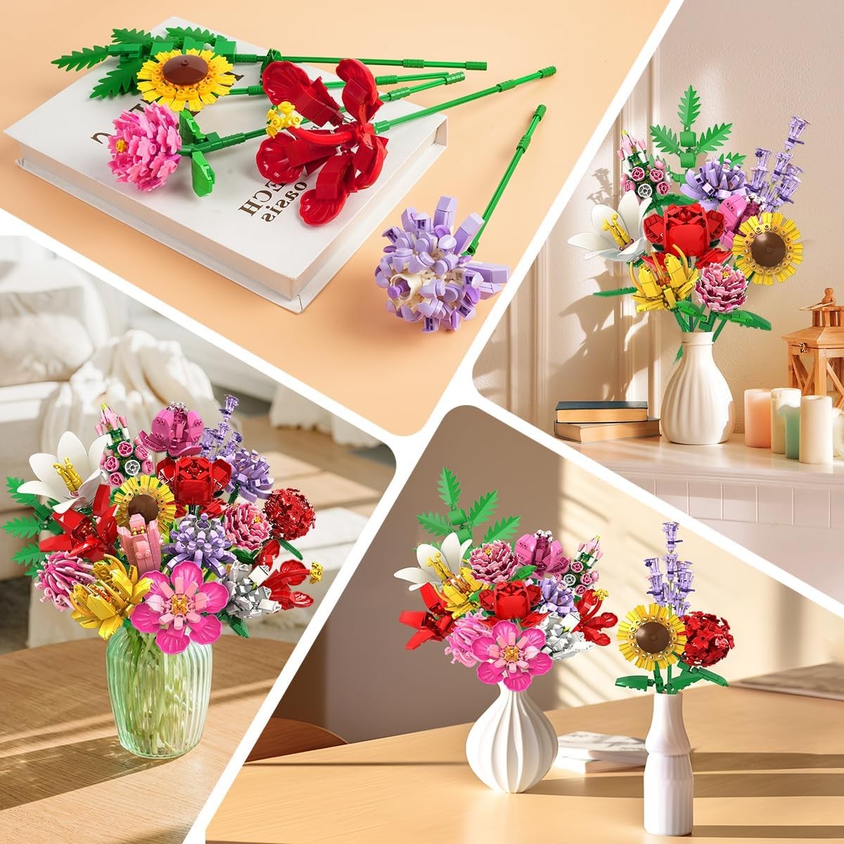 Flower Bouquet Building Set, Valentines Day Botanical Collection Building Block