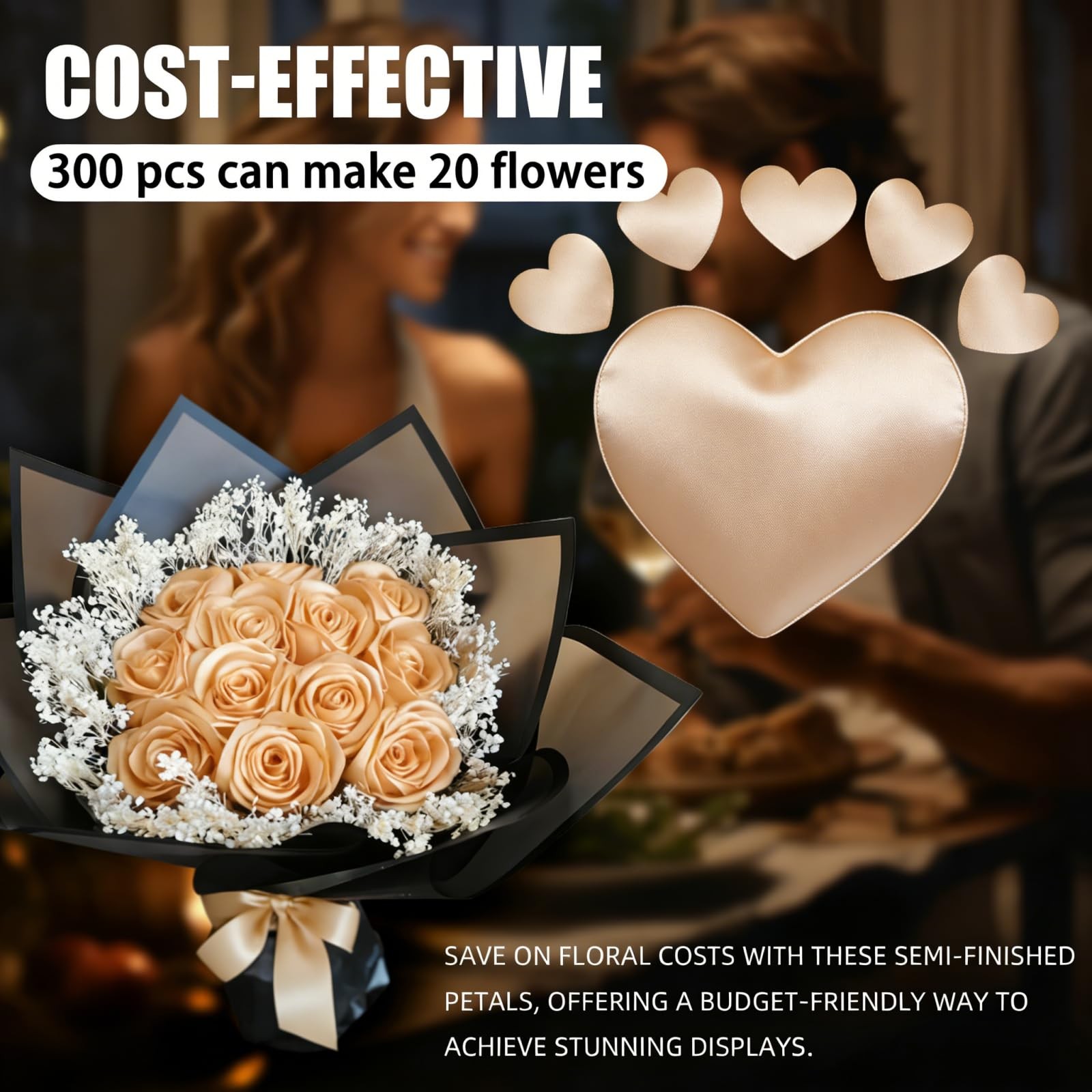 300Pieces Premade Satin Ribbon Rose Petals Half-Finished for Eternal Rose DIY…