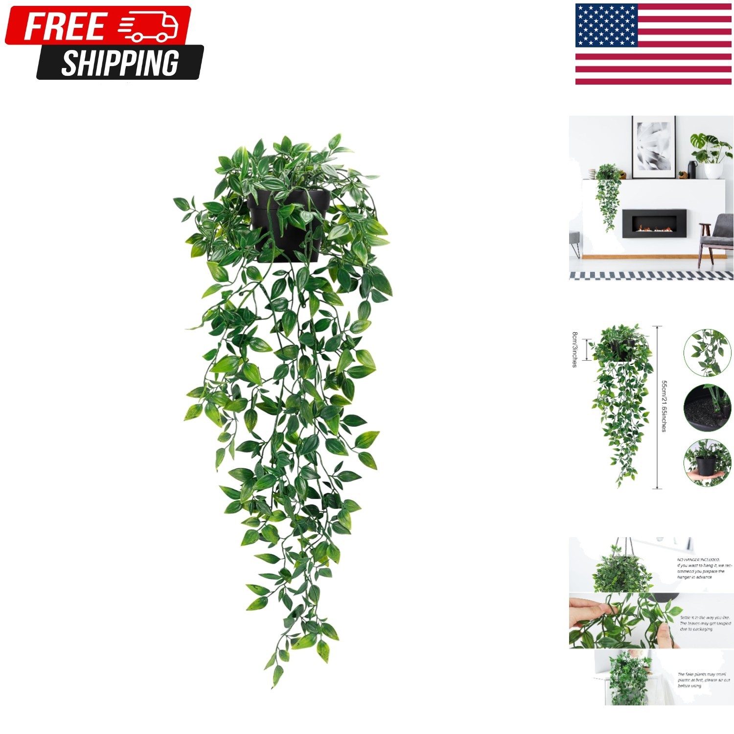 Whonline Fake Hanging Plants, Artificial Small Potted Plants for Indoor Outdo…