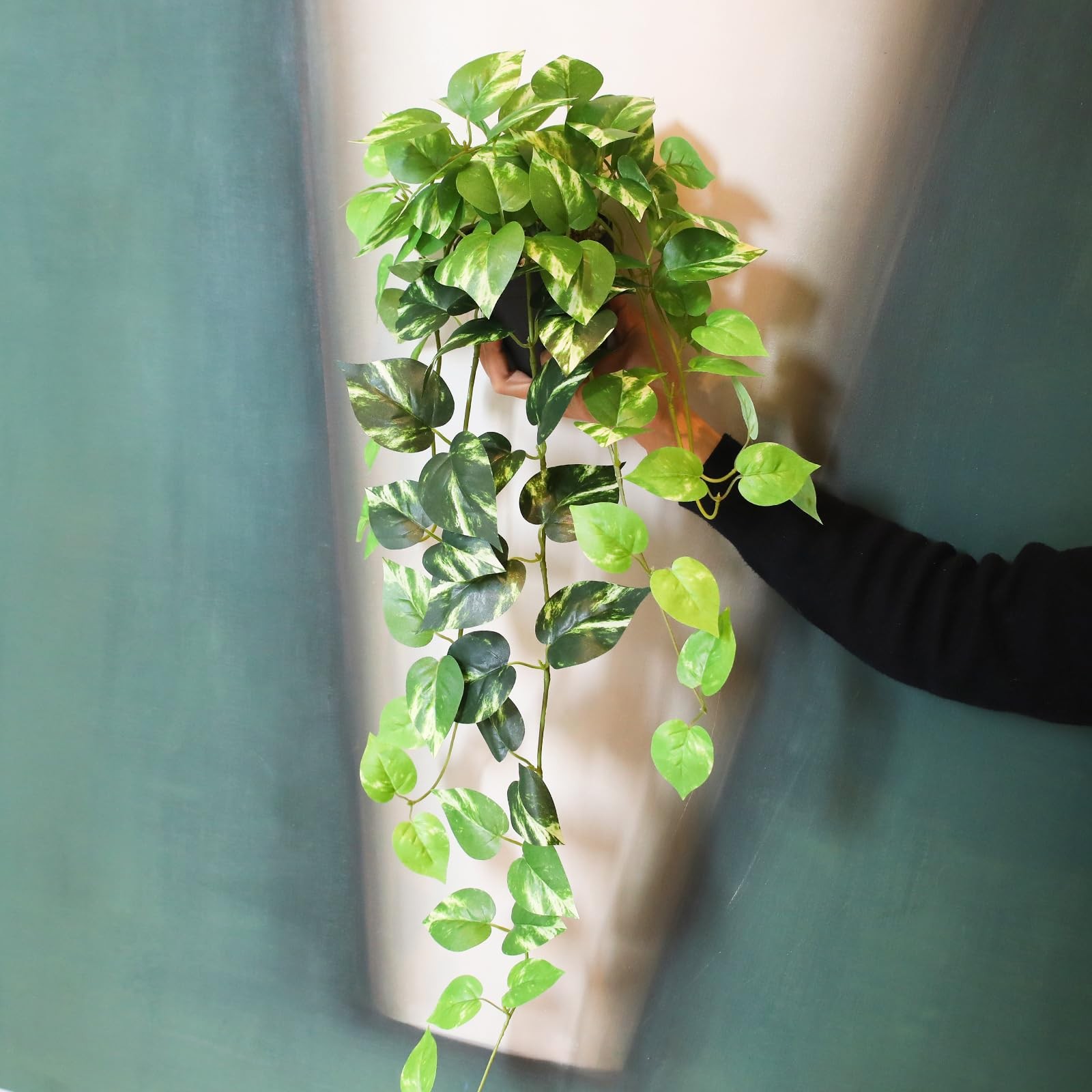 Fake Pothos Hanging Plants 33″ Set of 2 Artificial Silk Ivy Vines with Pots,…