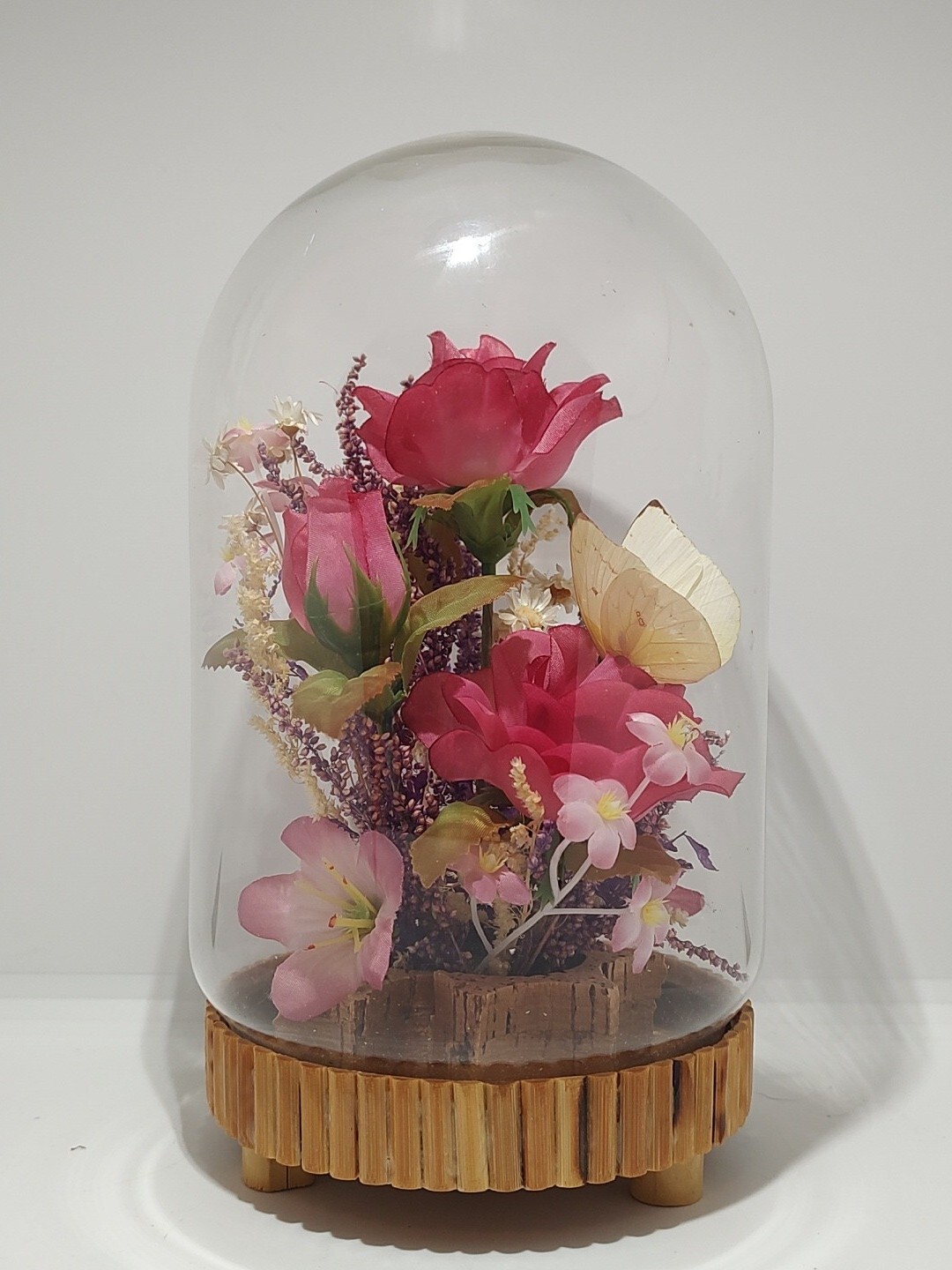 Vintage Plastic and Dried Flowers in Cloche Allied Enterprises Inc. 8.5 inches