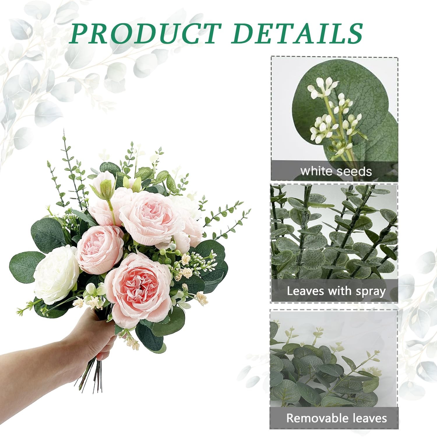 100 Pcs 3 Kinds Mixed Artificial Silver Dollar Eucalyptus Leaves Picks, Faux …