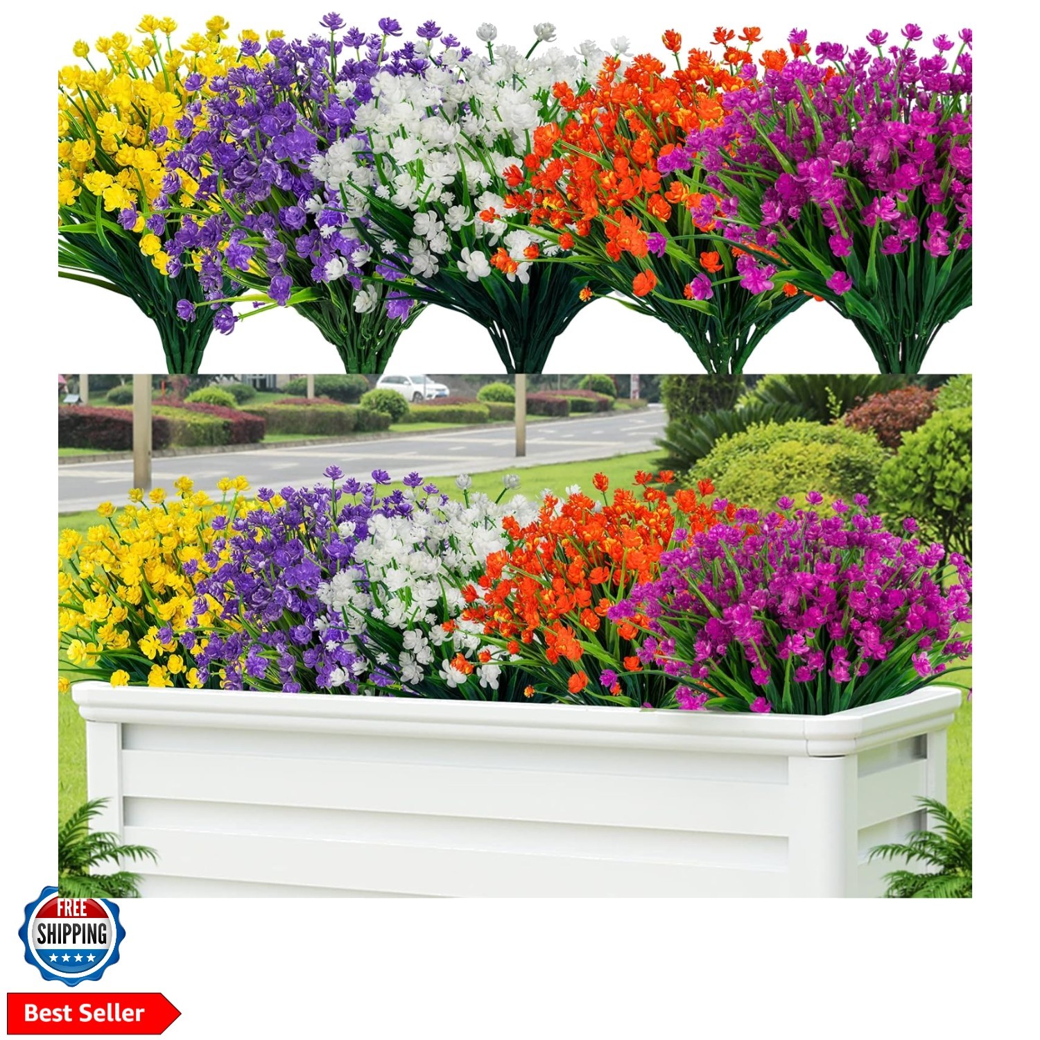 20pcs Artificial Fake Flowers,Plastic Flowers for Outdoor Decoration, UV Resi…