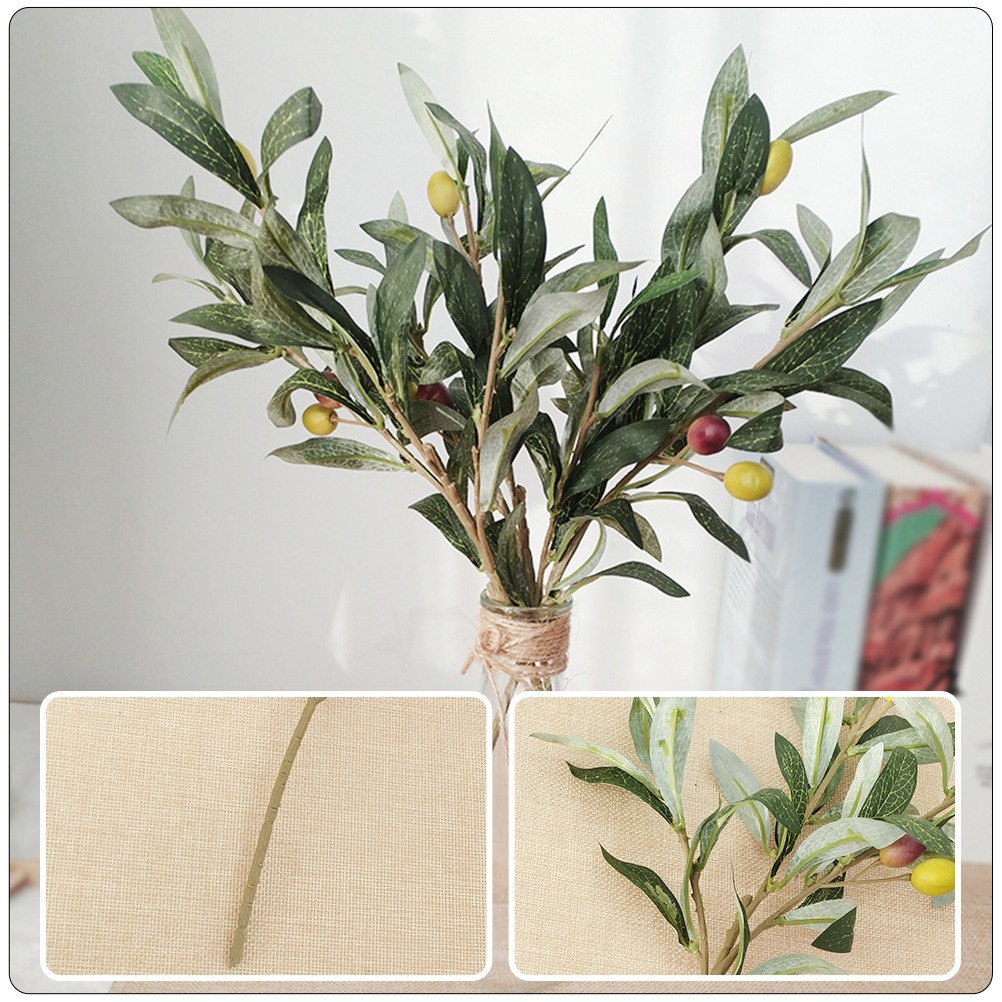 2Pcs Wear Resistant Plastic Olive Branch Decorative Plants for Office and Home