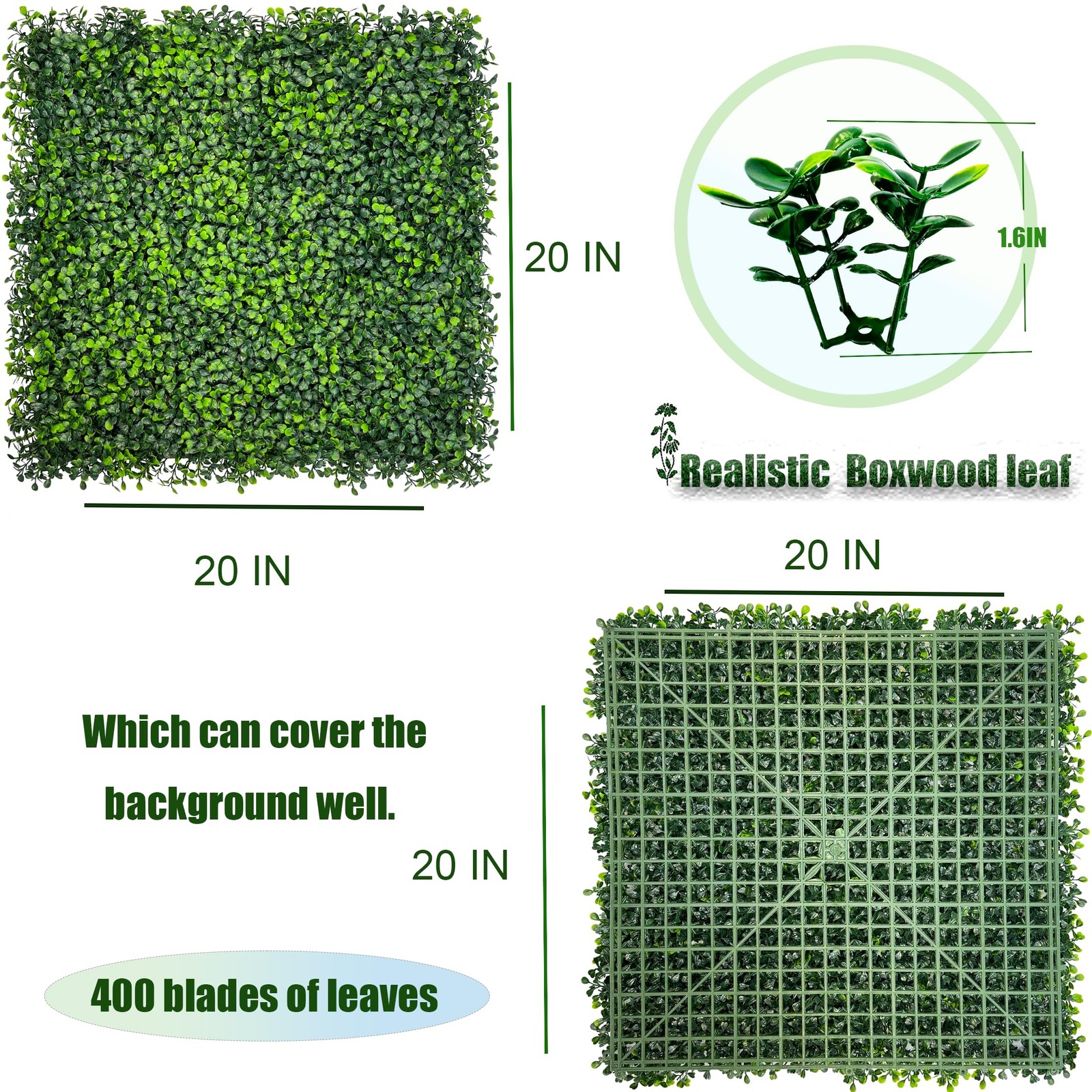 Artificial Boxwood Panels,20″x 20″(26P) UV-Anti Faux Grass Panels for Interio…