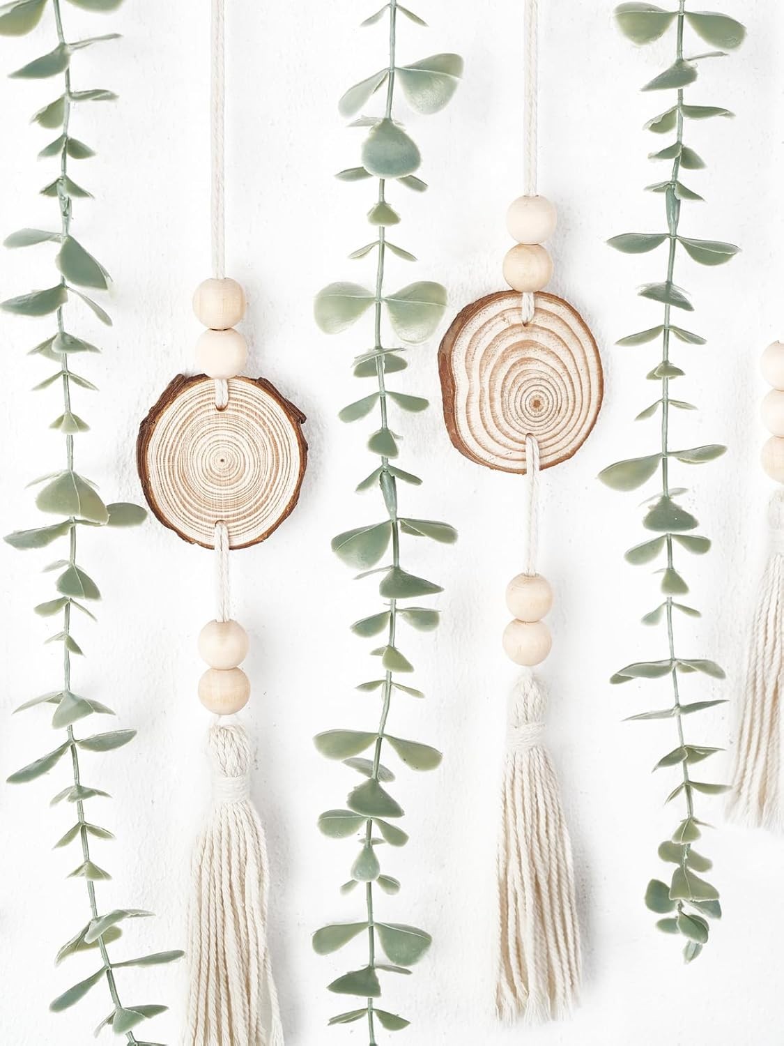 Hanging Artificial Plant Eucalyptus Wall Decor 31” Wooden Bead Garland W/ Fake