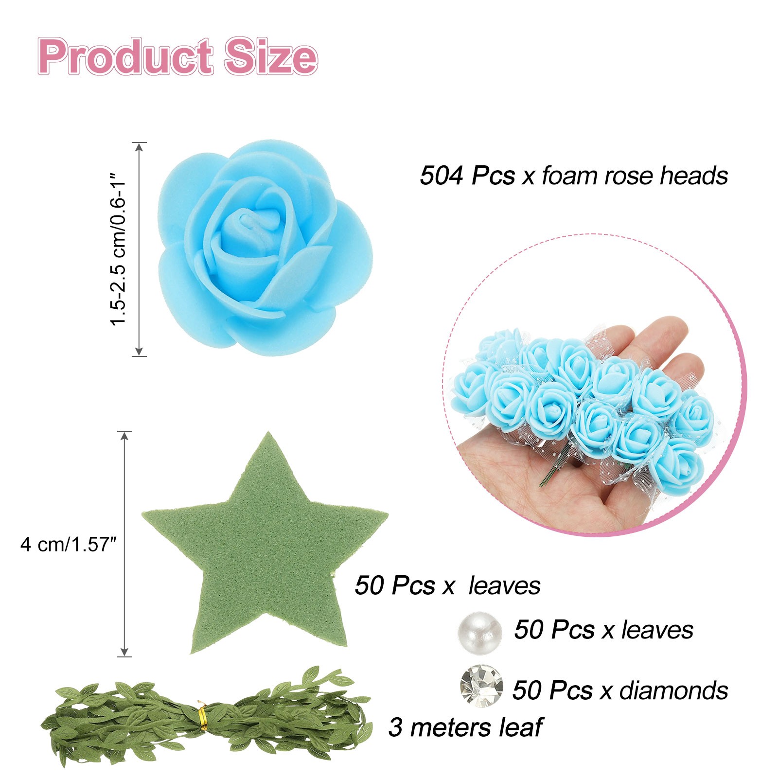 504pcs Foam Rose Heads 1.5-2.5 cm for DIY Crafts Accessories, Sky Blue