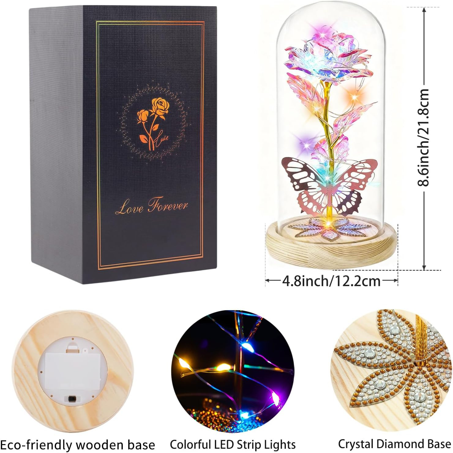Valentines Day Rose Gifts for Her Women Mom, Galaxy Glass Rose Forever Preserved