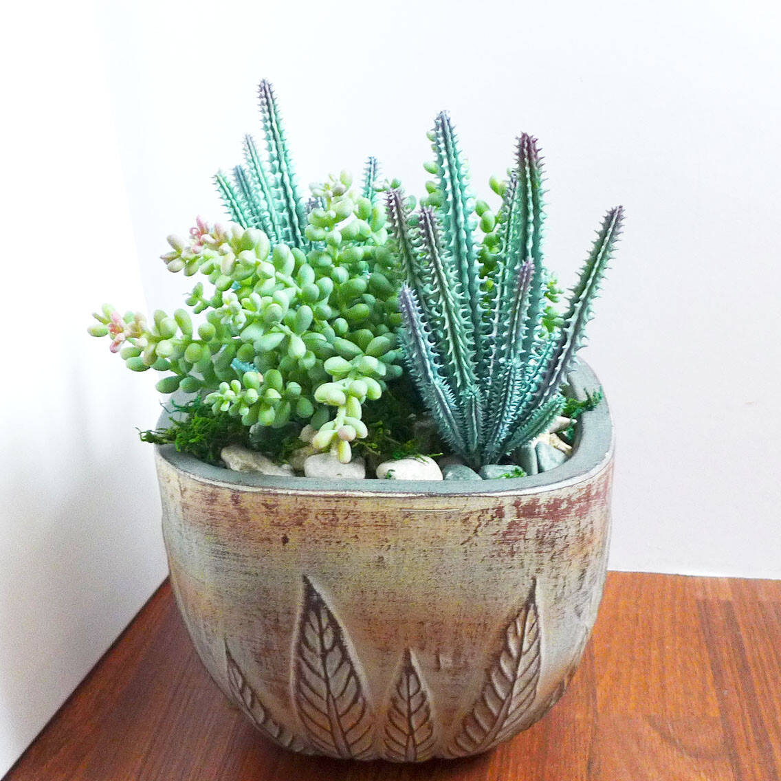 4 Pcs Artificial Plants Gray Succulents Cactus Bean Pearl Grass (#58)