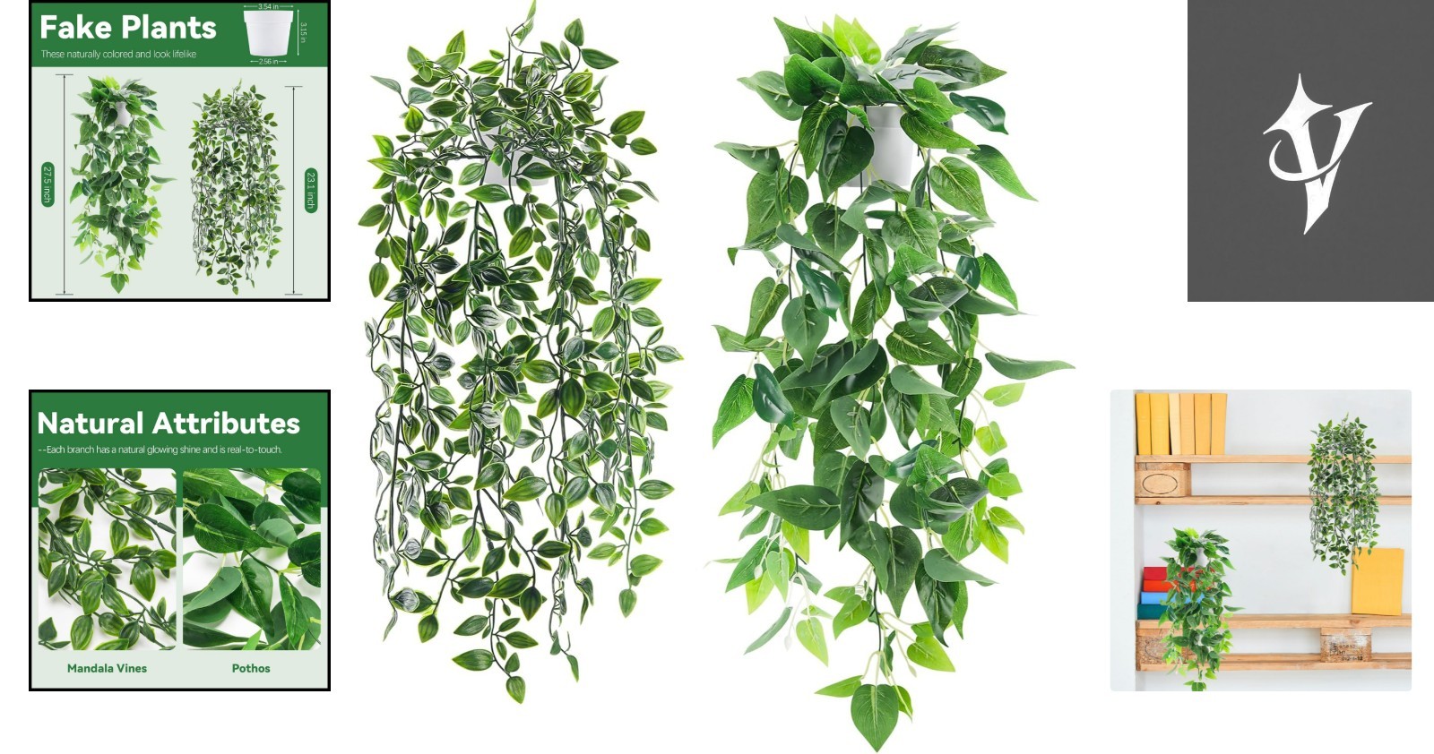 2Pcs Realistic Artificial Ivy Hanging Plants in Chic White Pots for Home Decor