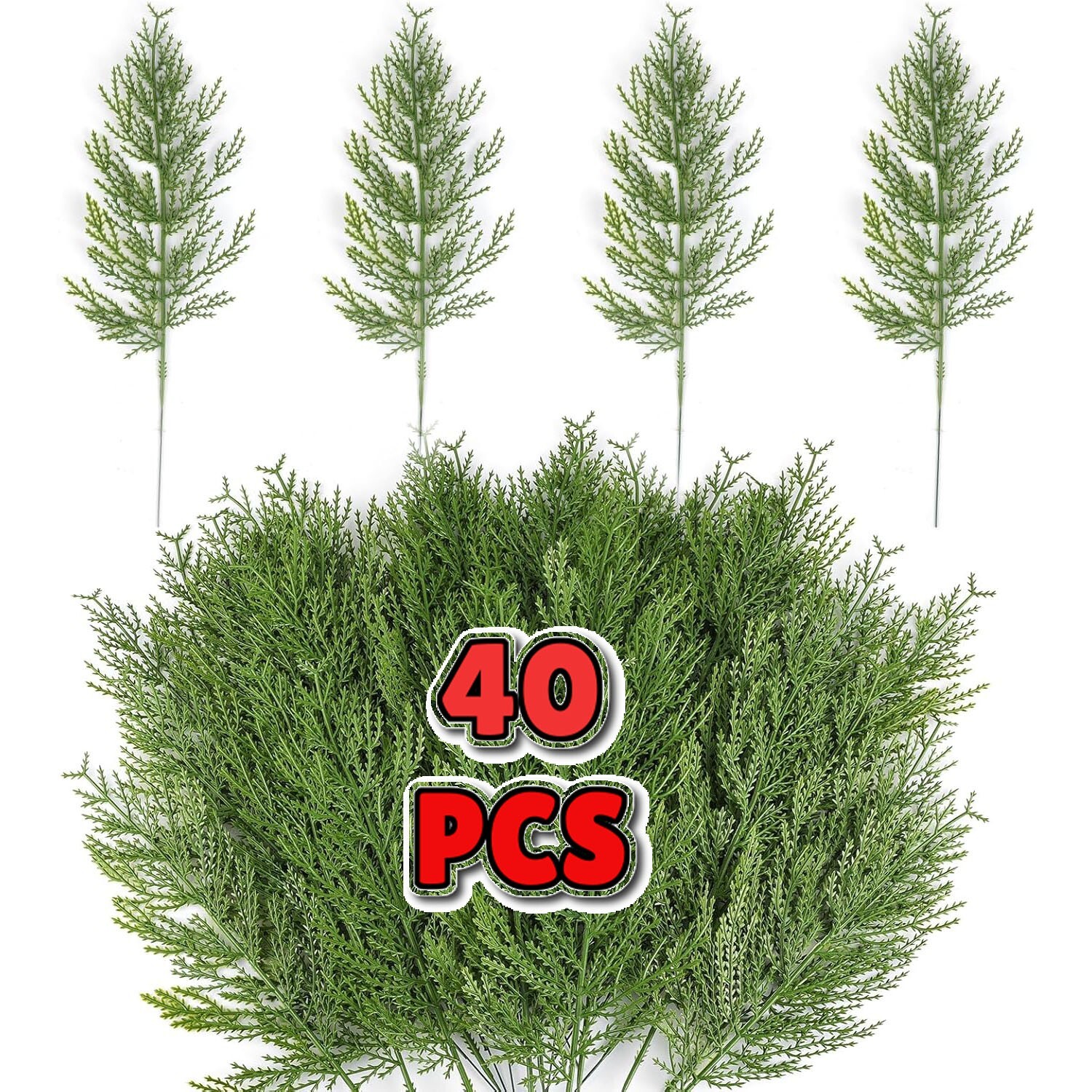 40Pcs Artificial Pine Branches Faux Cedar Stems Christmas Greenery Picks