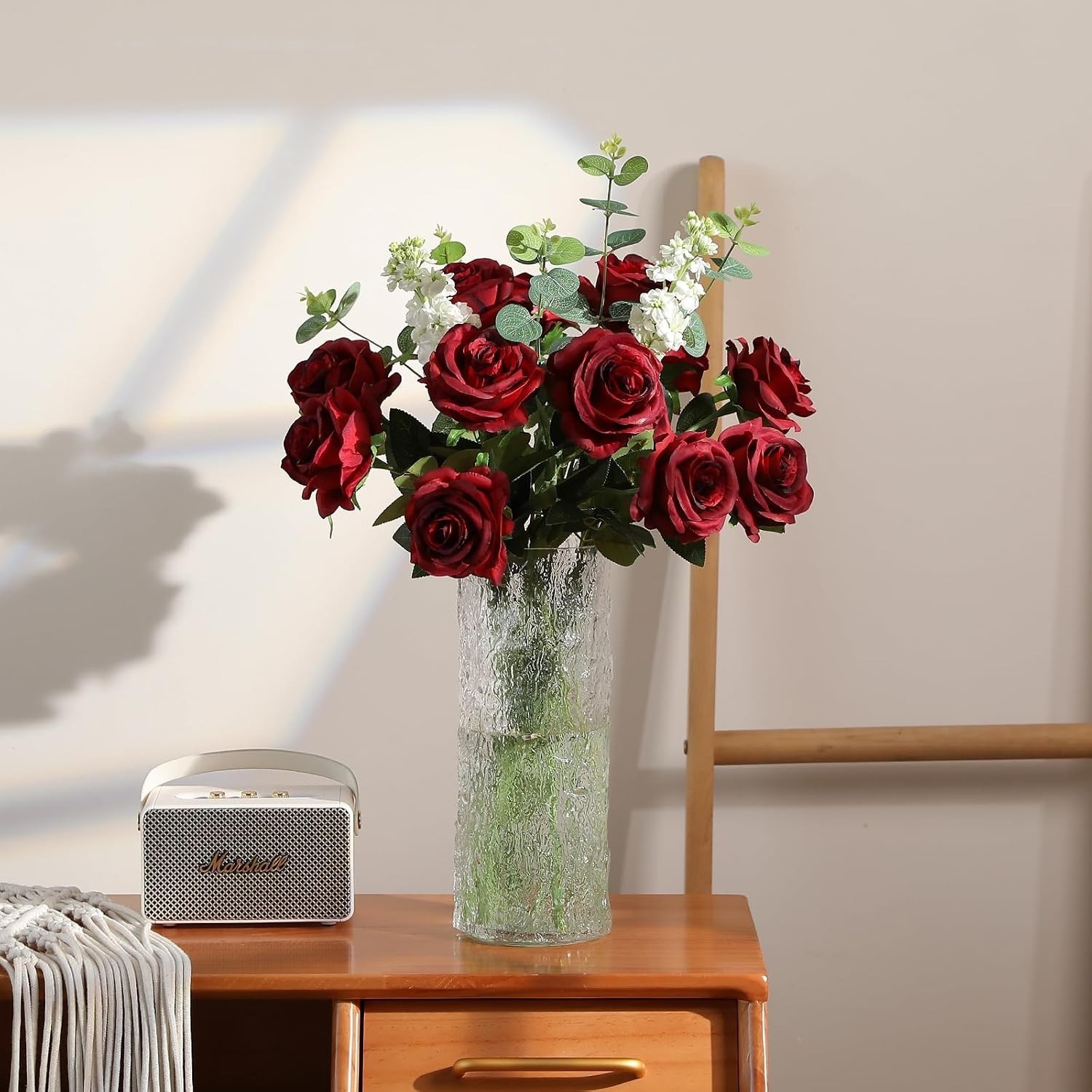 12PCS Maintenance-Free Burgundy Roses – Realistic Silk Flowers for Centerpieces