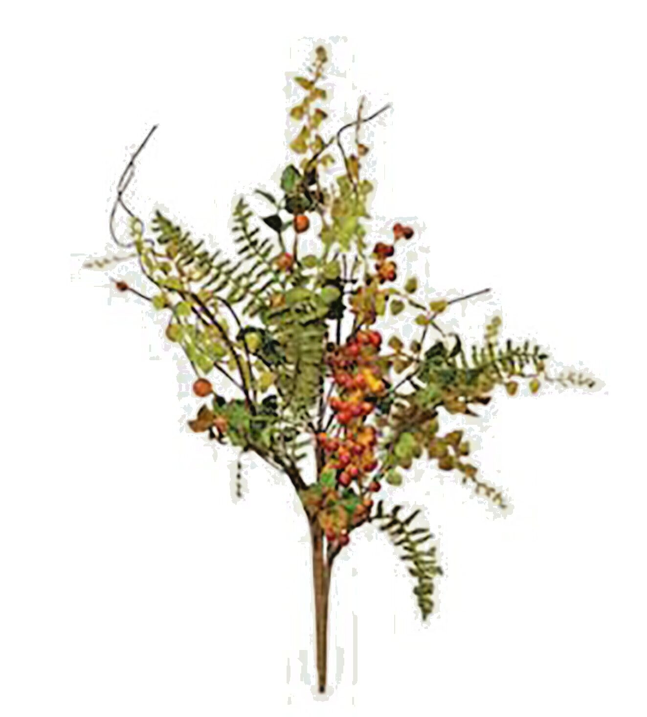 FALL Berry Cluster Bush~Ferns Pepper grass Artificial Greenery 25″ Stem Branch