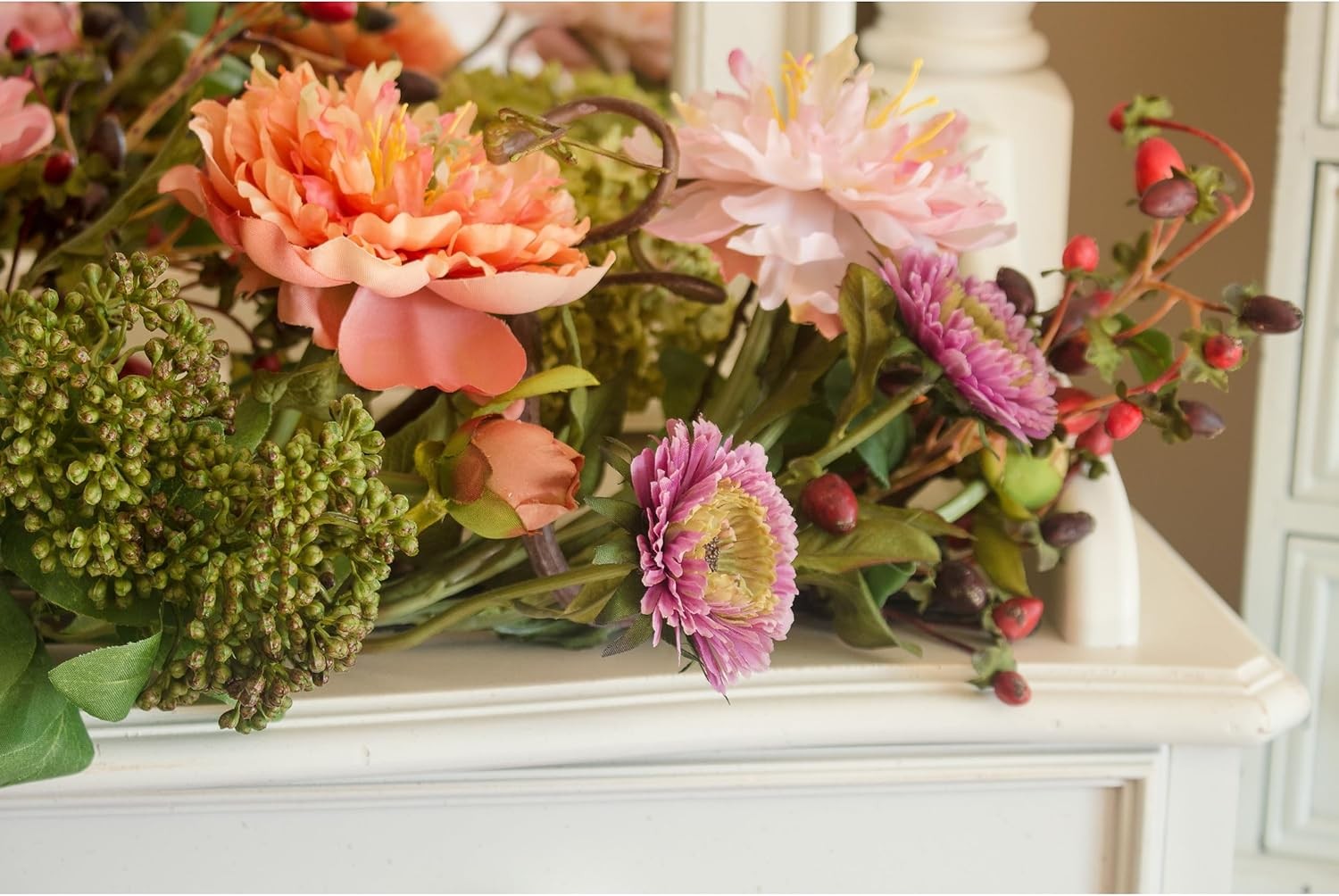 4665 Mixed Mini Peony Centerpiece Silk Flower Arrangement,10″D x 34″W x 6.5″H