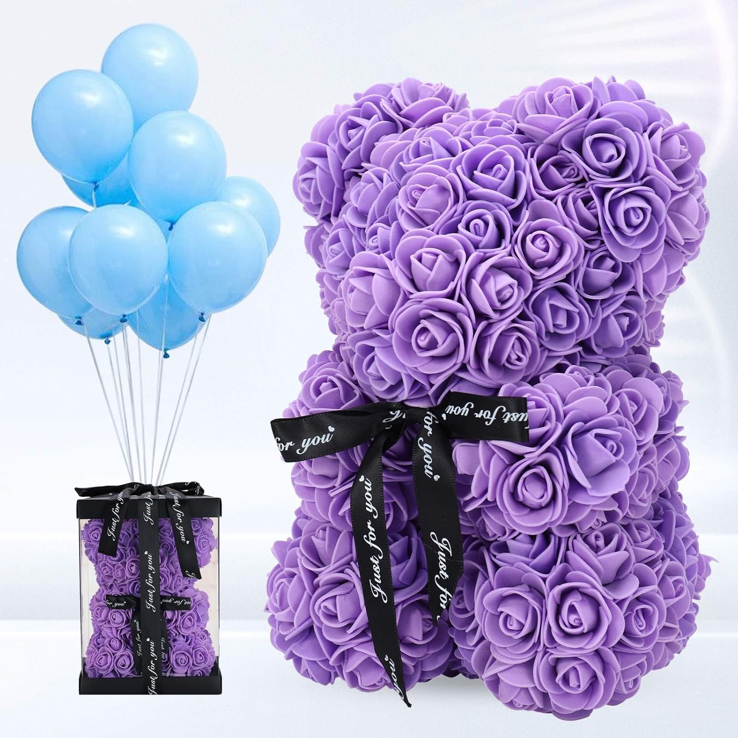 Large 16 inch Rose Bear Rose Teddy Bear Artificial Flower Girlfriend Gift Purple