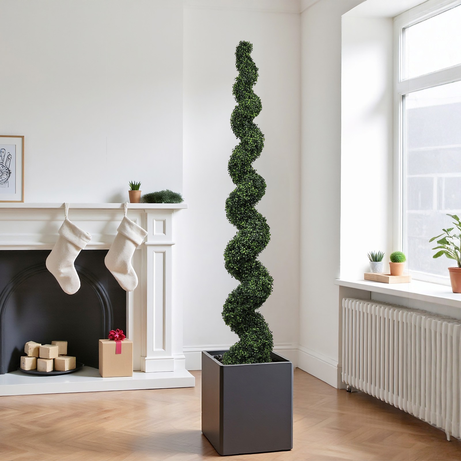 1* 7FT Artificial Faux Boxwood Plants Spiral Topiary Trees Twisted Potted Trees