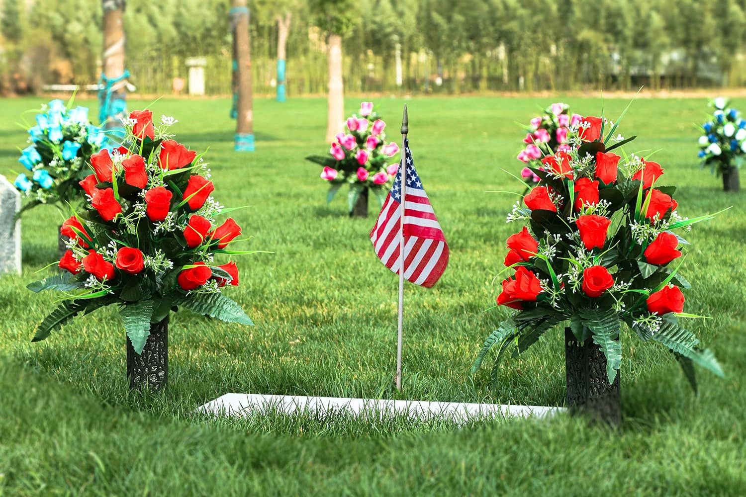 2 Sets Artificial Cemetery Flowers,Outdoor Grave Decorations Roses,Beautiful …