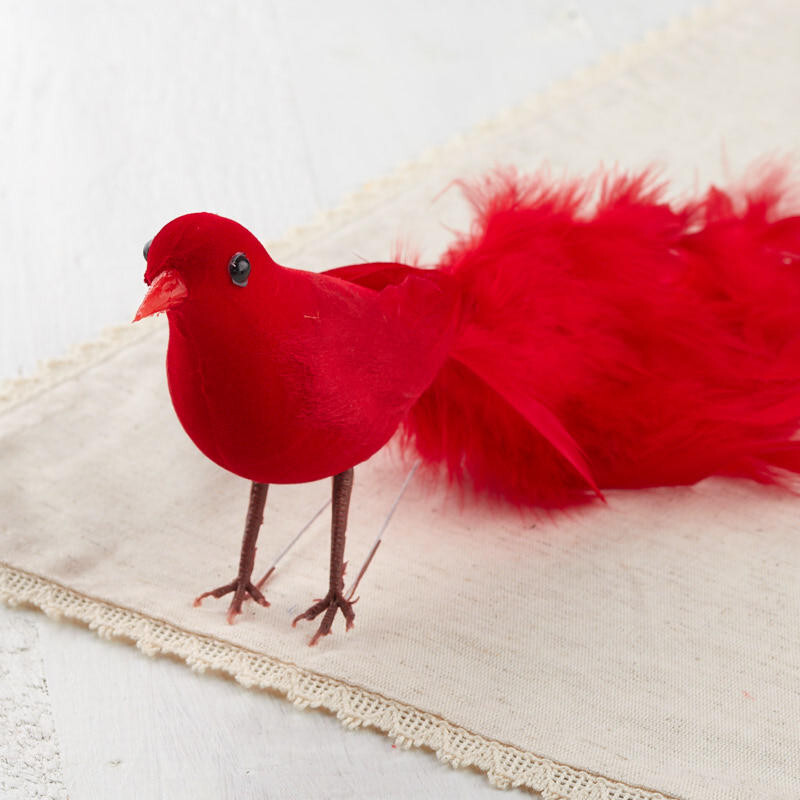 Pack of 6 Rich Red Long Feathered Tail 10-3/4″ Artificial Birds