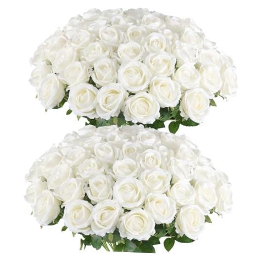 Pcs Artificial Roses in Bulk, Fake Velvet Silk Roses Realistic Rose 50 White