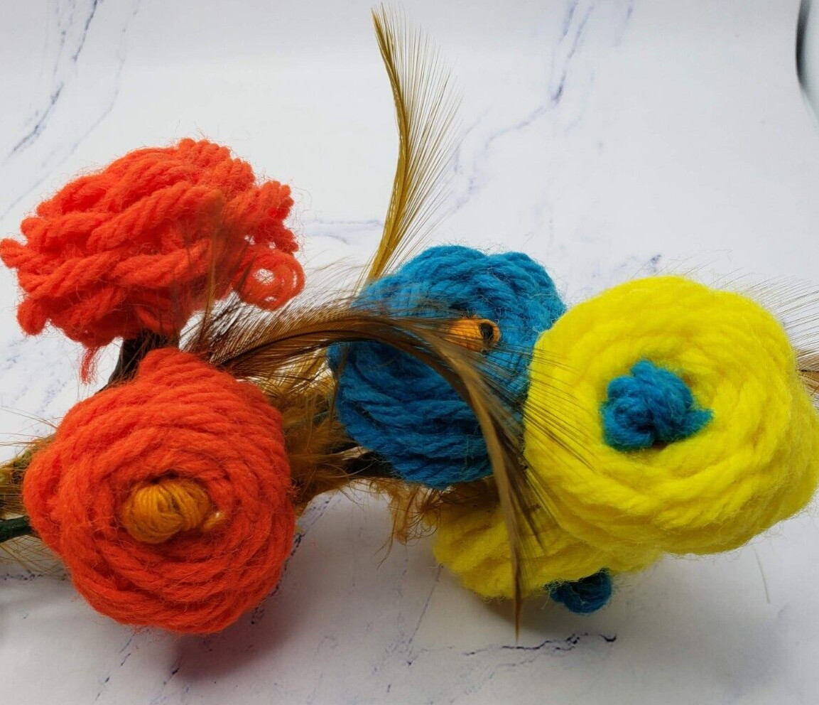 Vintage Handmade Crochet Yarn Flowers Bouquet