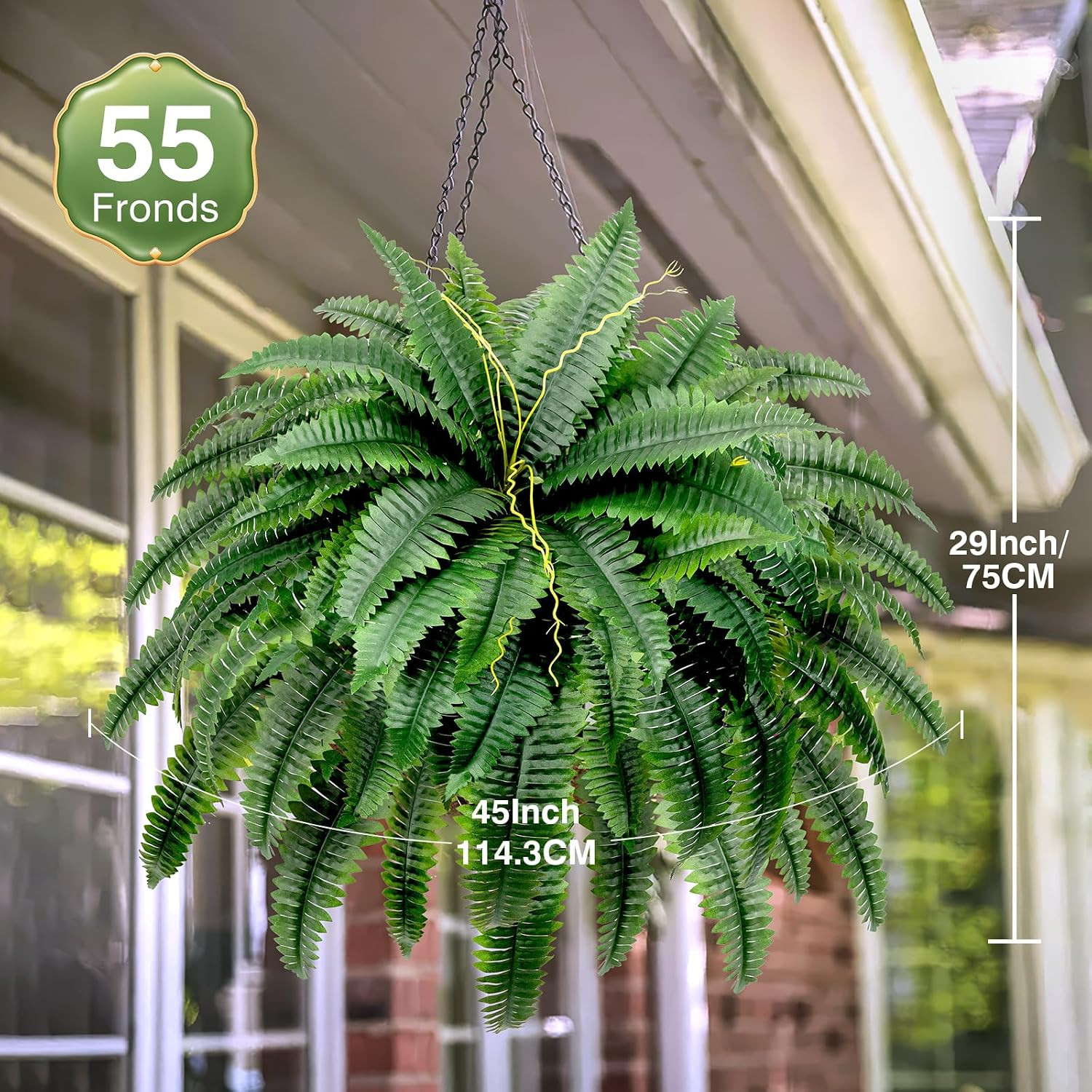 Artificial Boston Fern Bush – Set of 2 45Inch Fake Ferns with 55 Fronds, Large H