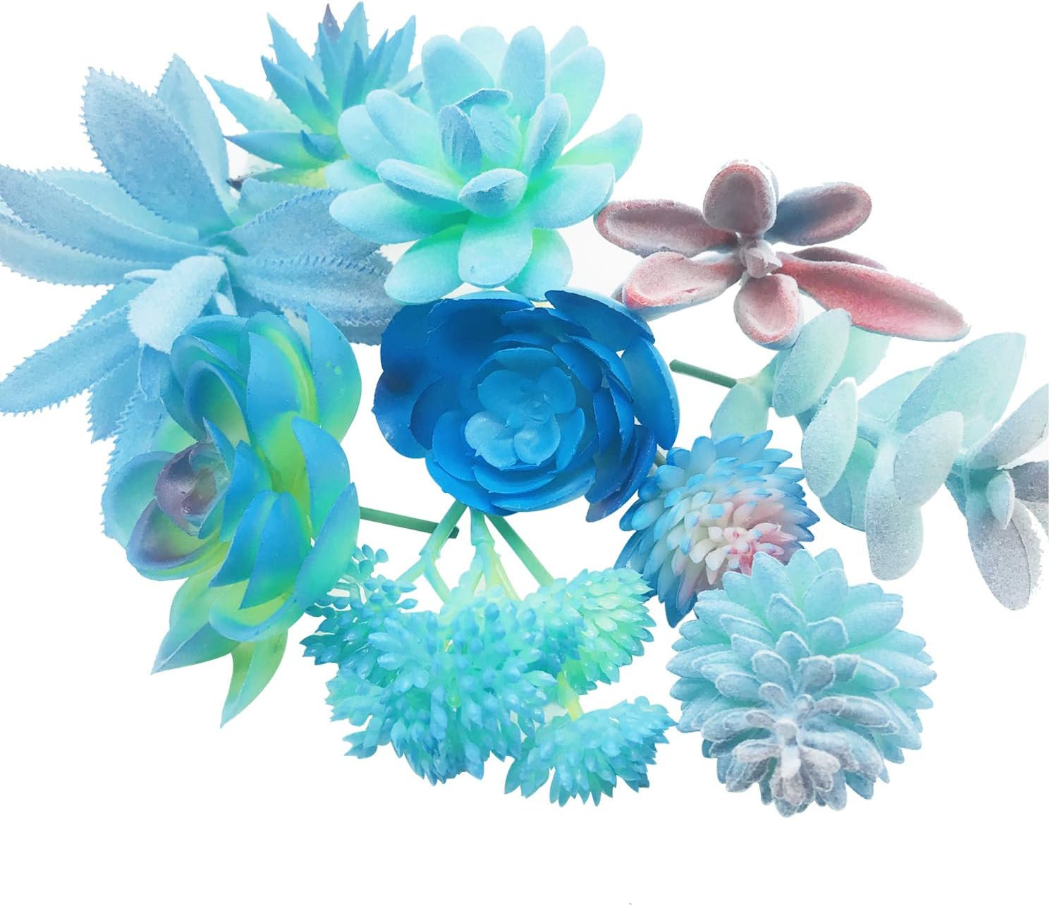 10 PCS Artificial Succulent Plants, Blue Fake Succulent, Unpotted Faux
