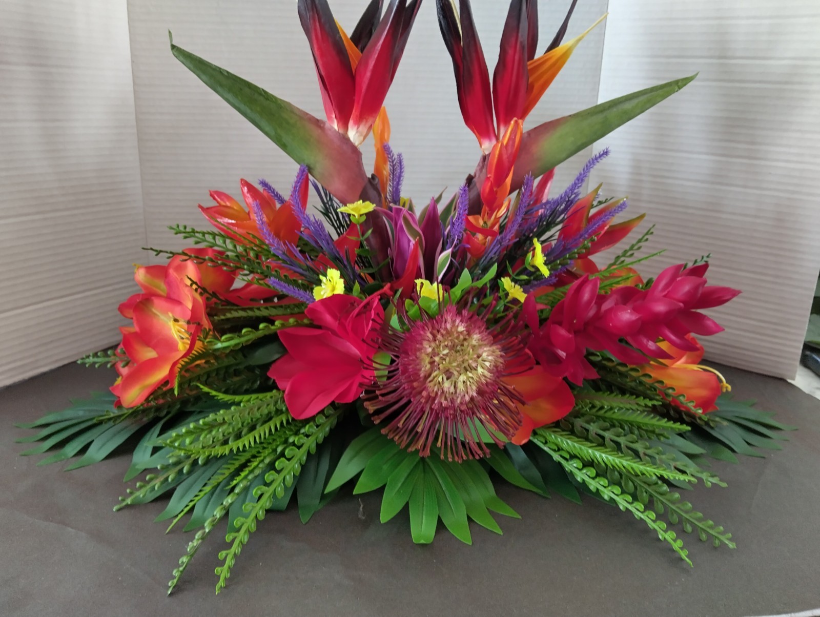 Tropical Table Centerpiece (with purple flowers)
