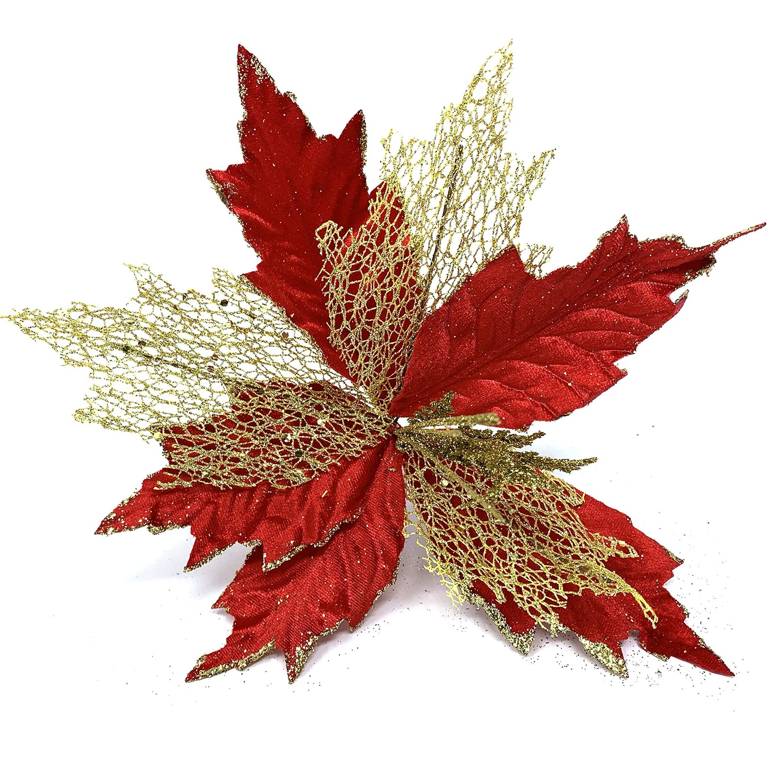 XF93307 Glitter and Sequin Decorated Fabric Poinsettia Artificial Christmas F…