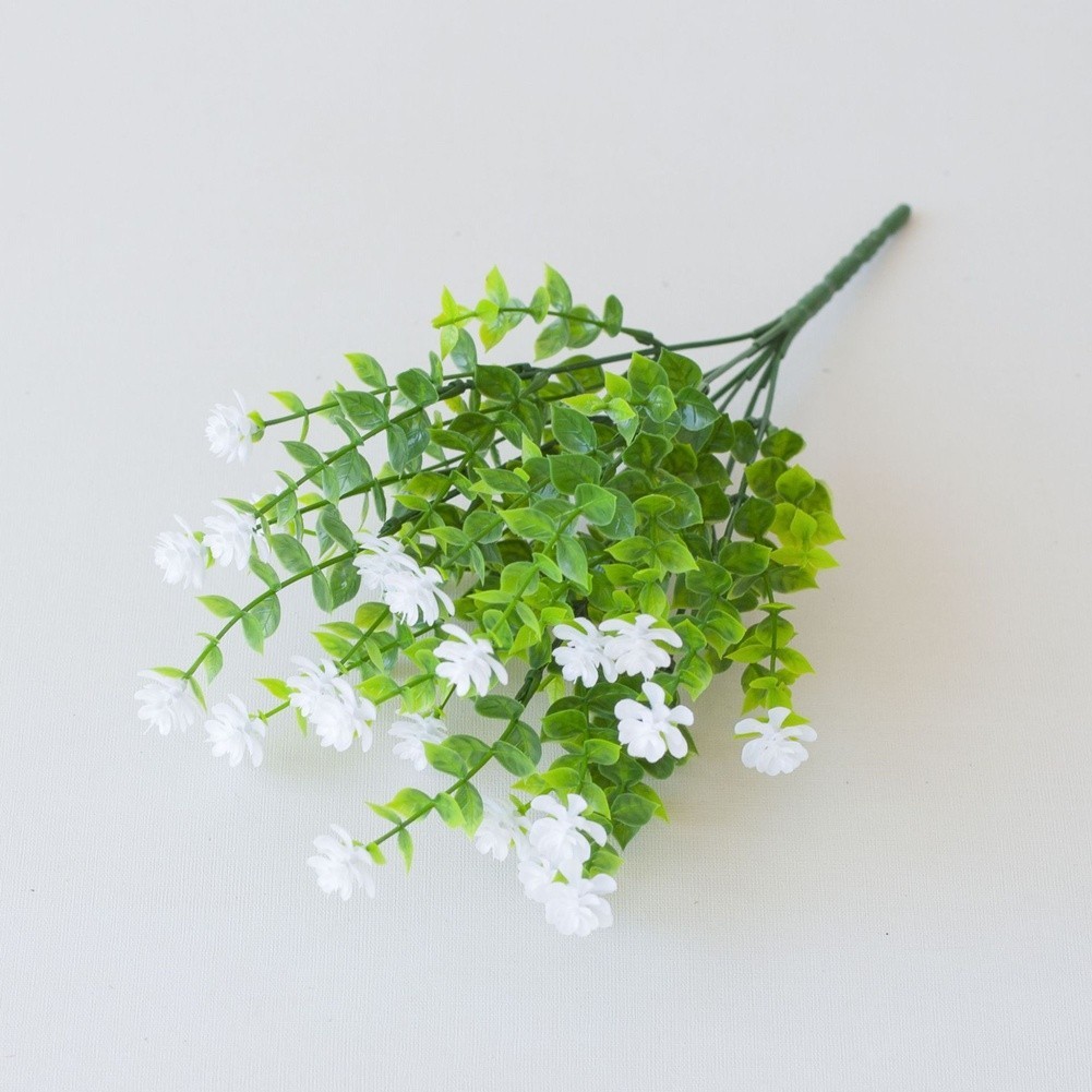 Realistic Artificial Tea Flower with Eucalyptus Leaves 36cm Plastic Plant