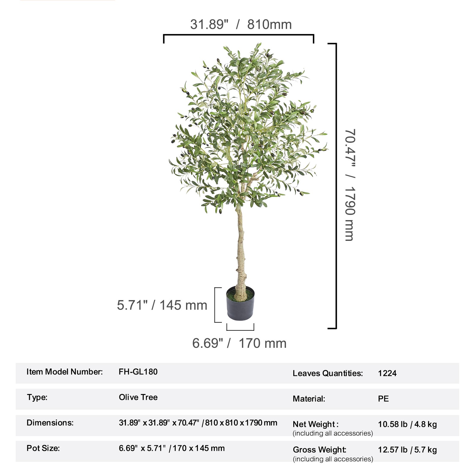 VEVOR Artificial Olive Tree 6ft Tall 73in Fake Pottd Faux Silk Plant Home Decor