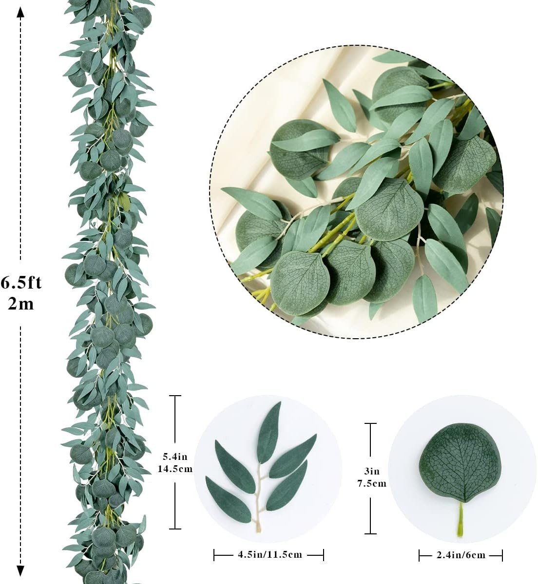5 Pack 6.56FT Green Eucalyptus Garland Decoration Table W/ Willow Leaves