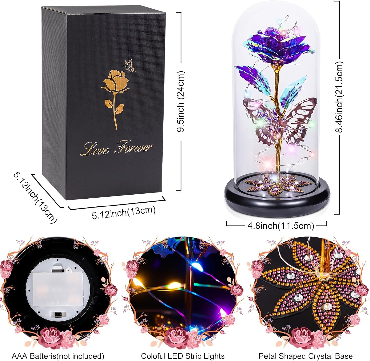 Valentines Day Gifts for Her, Galaxy Glass Rose Flower Valentine Gifts Forever E