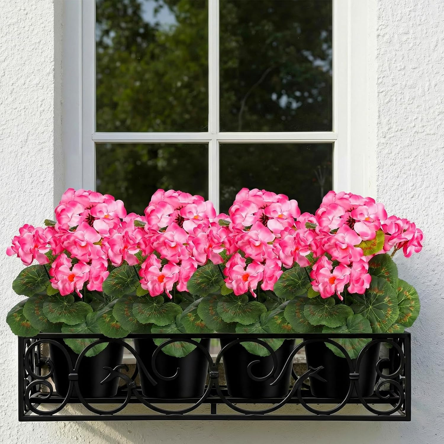 4 Pack UV Resistant Pink Artificial Geraniums for Home & Garden Decor