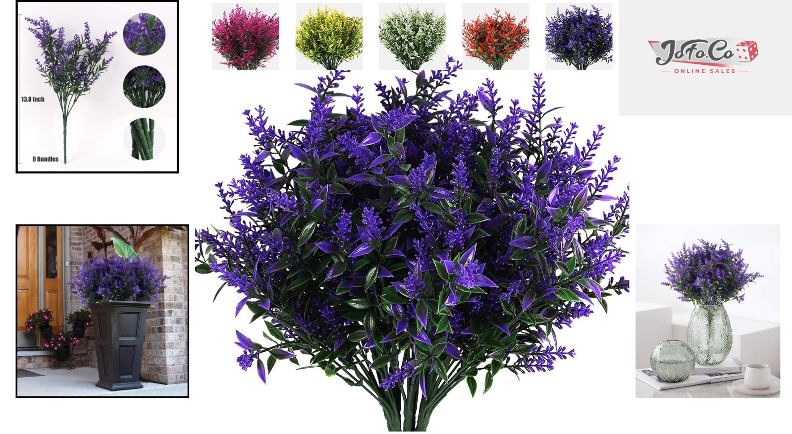 8 Bundles of Lifelike Lavender – UV Resistant Artificial Decor for All Occasions