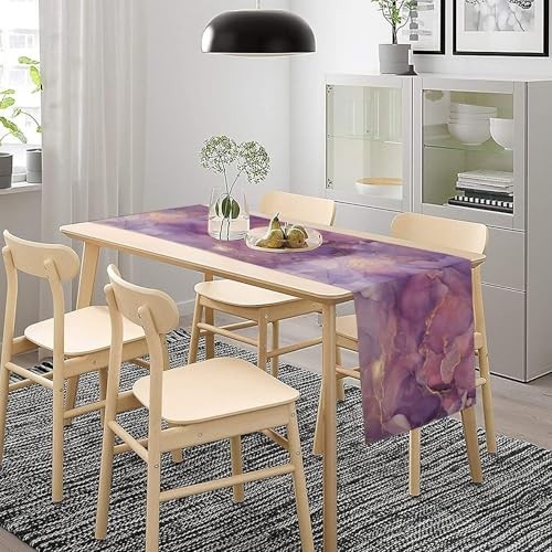 Marble Table Runner,Purple Gold Abstract Geometry Pattern 13x36inch Marble_6