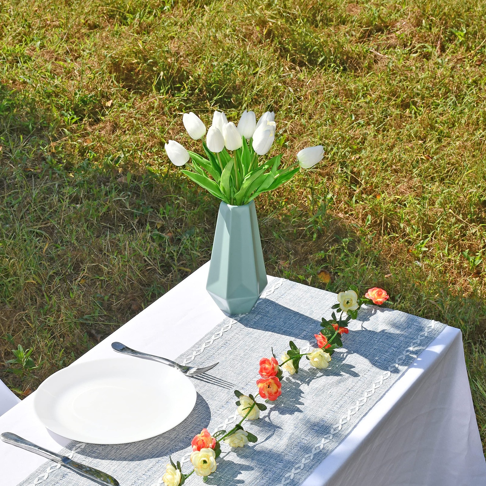 Artificial White Tulips 20 Pcs – 13.5 Inch PU Faux Flowers with Bendable Stem…