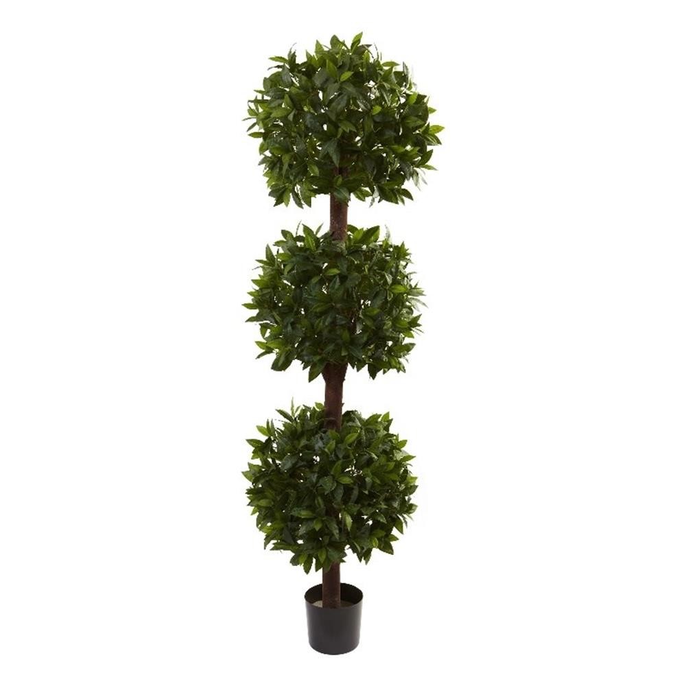 Nearly Natural 6.5ft Sweet Bay Triple Ball Topiary in Green