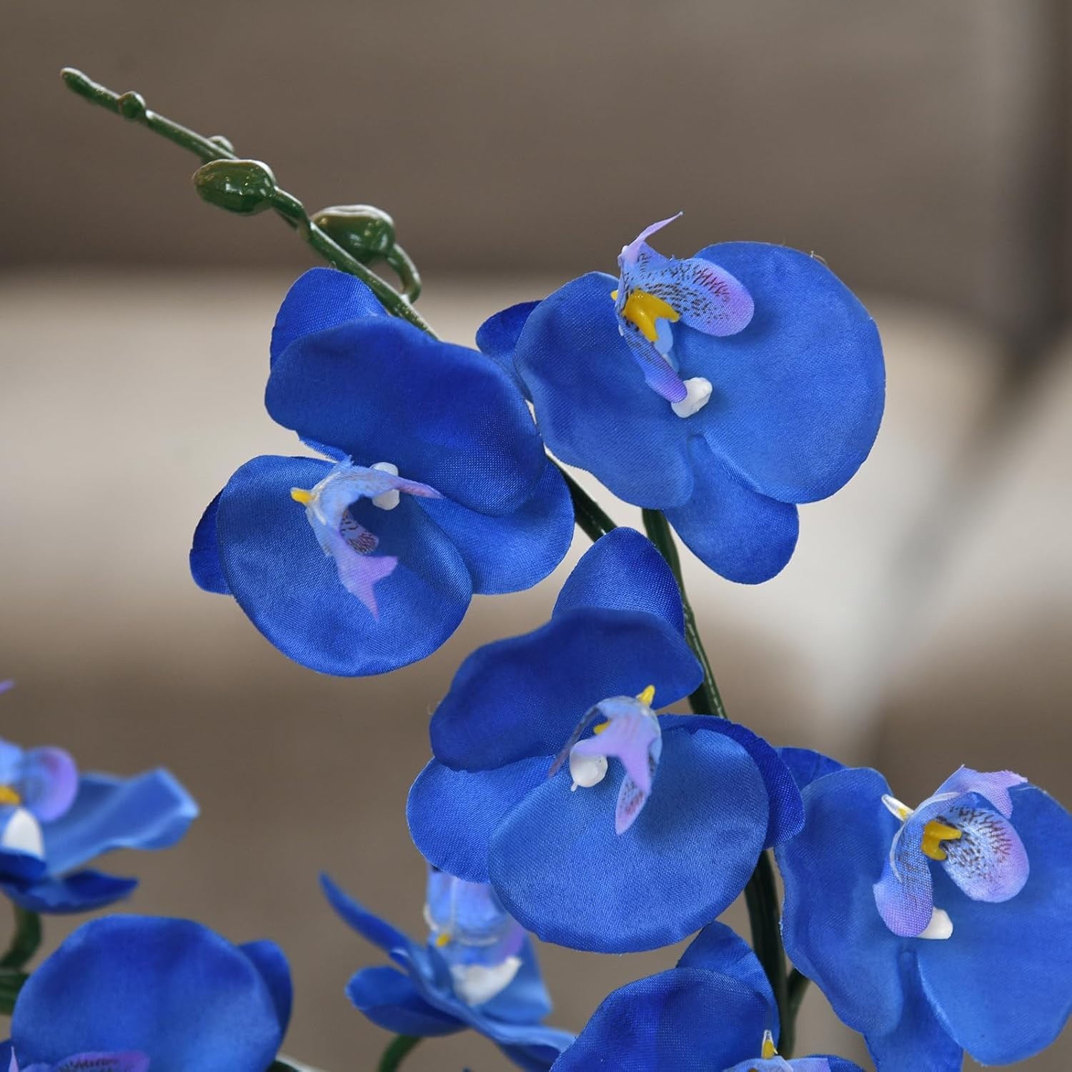Navy Blue Silk Phalaenopsis Orchid Faux Plant Realistic Artificial Flower Pot