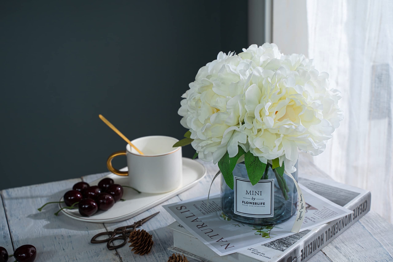 Moomass Artificial Hydrangea and Glass vase Decoration Ins Style Artificial F…