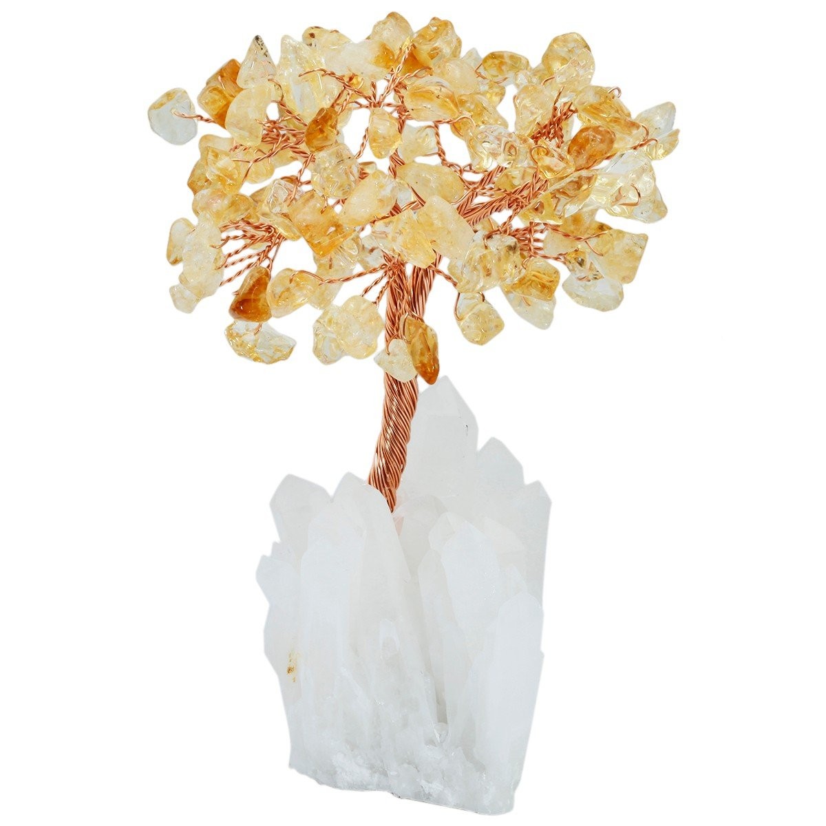 Natural Citrine Money Tree Rock Quartz Cluster Base Bonsai Sculpture 4 Inch