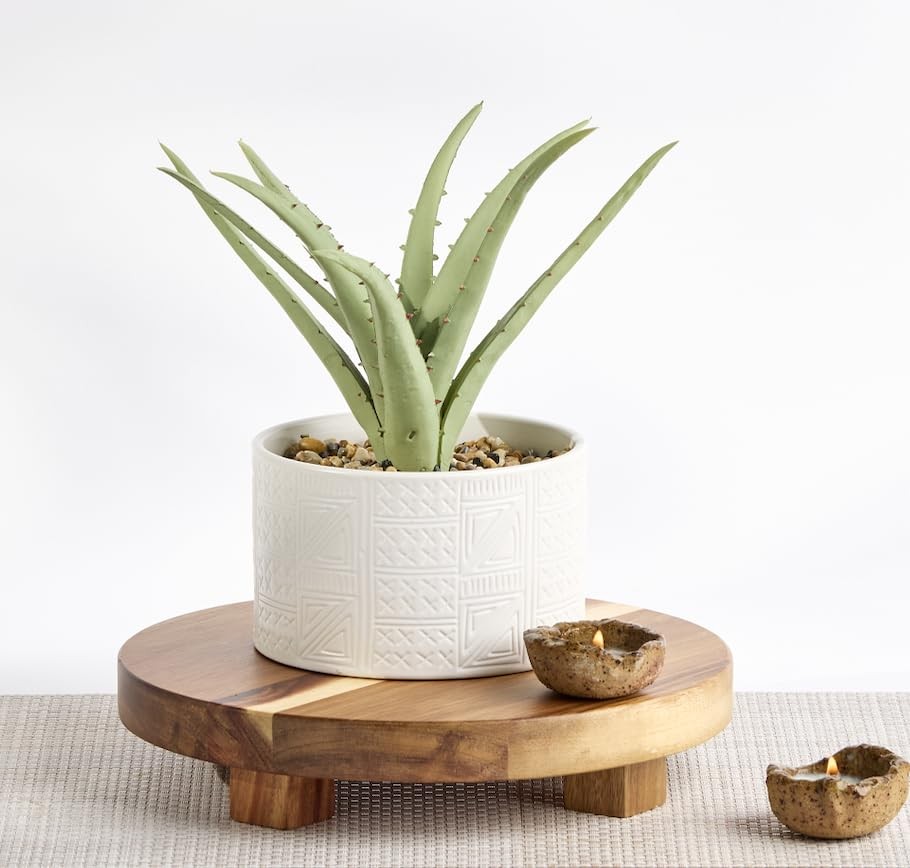 Artificial Plant in White Ceramic Pot | 10″ high sage Green Faux Agave Plant