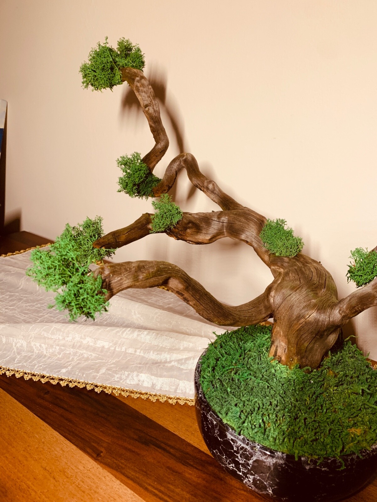Ceramic Vase Tree Moss Art,Real Tree Branch, Handmade Home Decor, Nature Decor