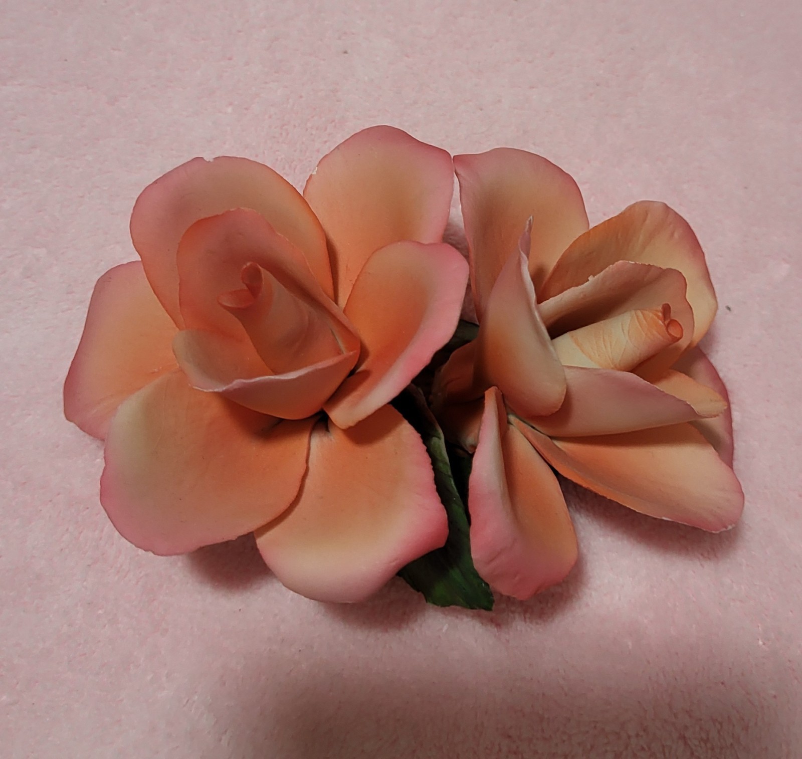 CAPODIMONTE PORCELAIN DOUBLE CORAL ROSES BY NAPOLEON OF ITALY